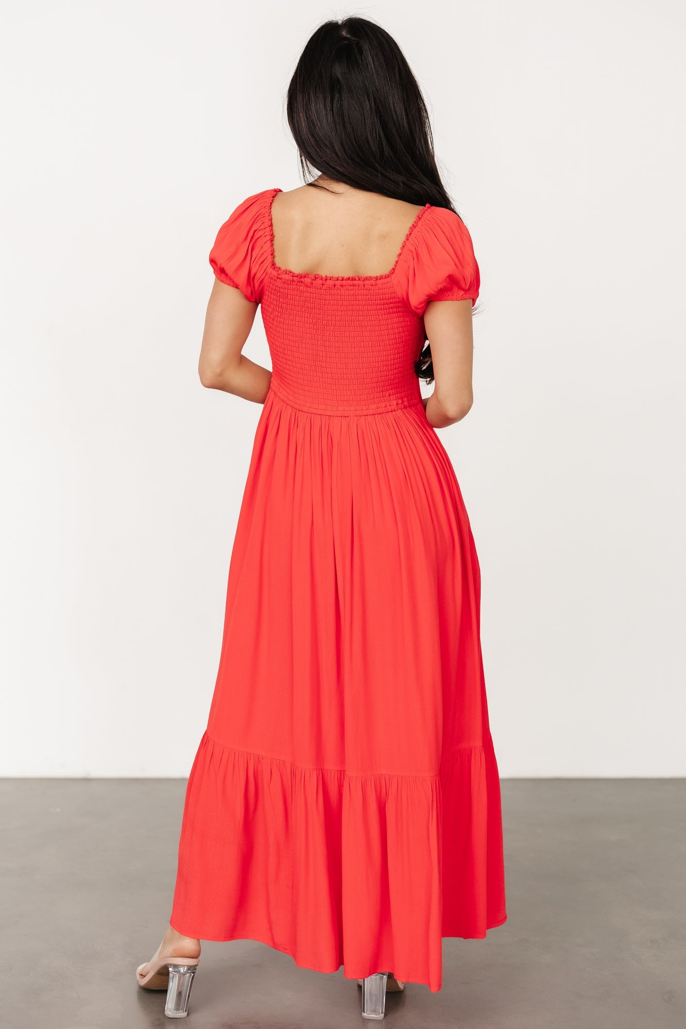 Cherry Red Ilona Maxi Dress with Pockets & Smocked Back