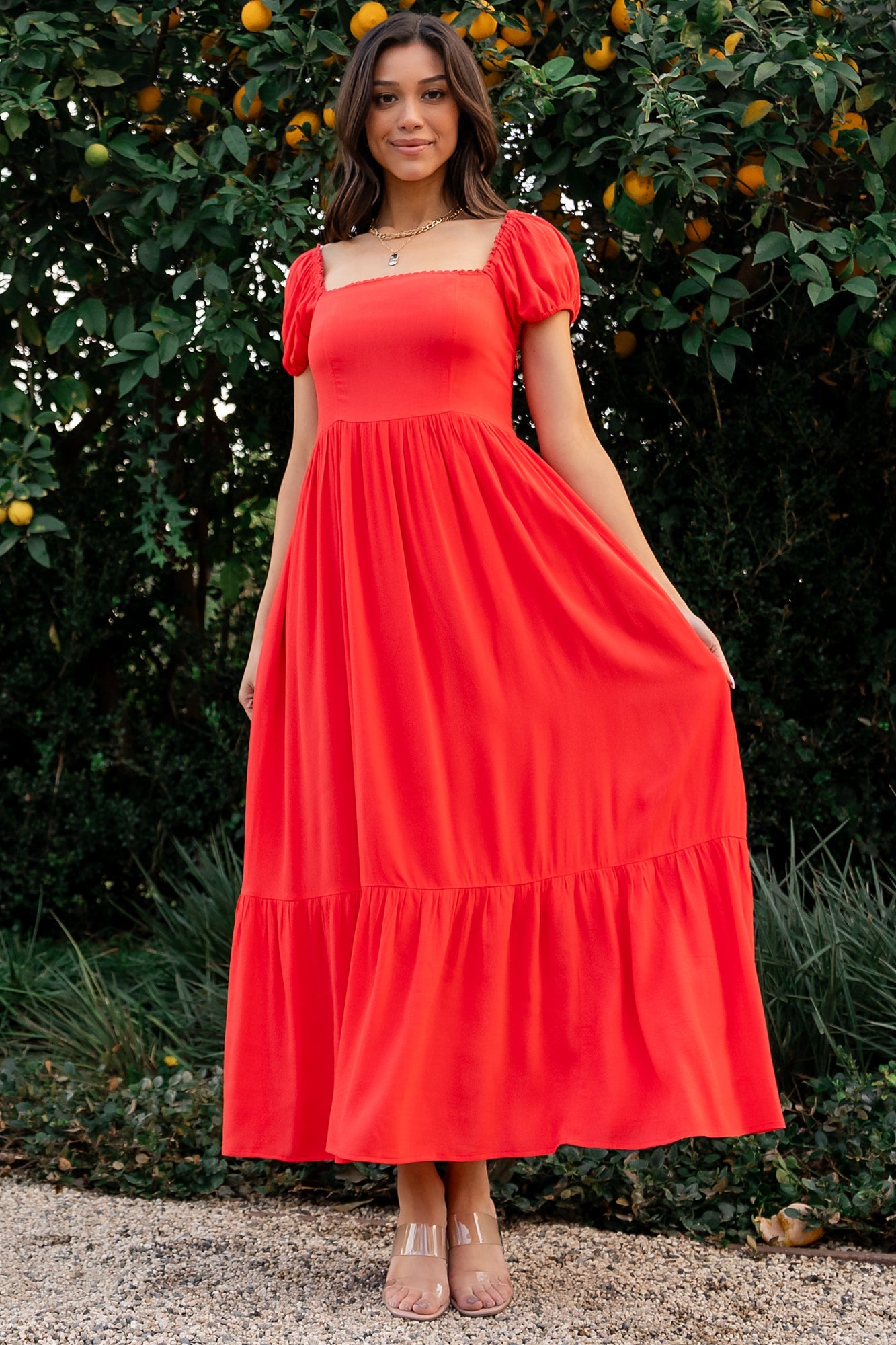 Cherry Red Ilona Maxi Dress with Pockets & Smocked Back