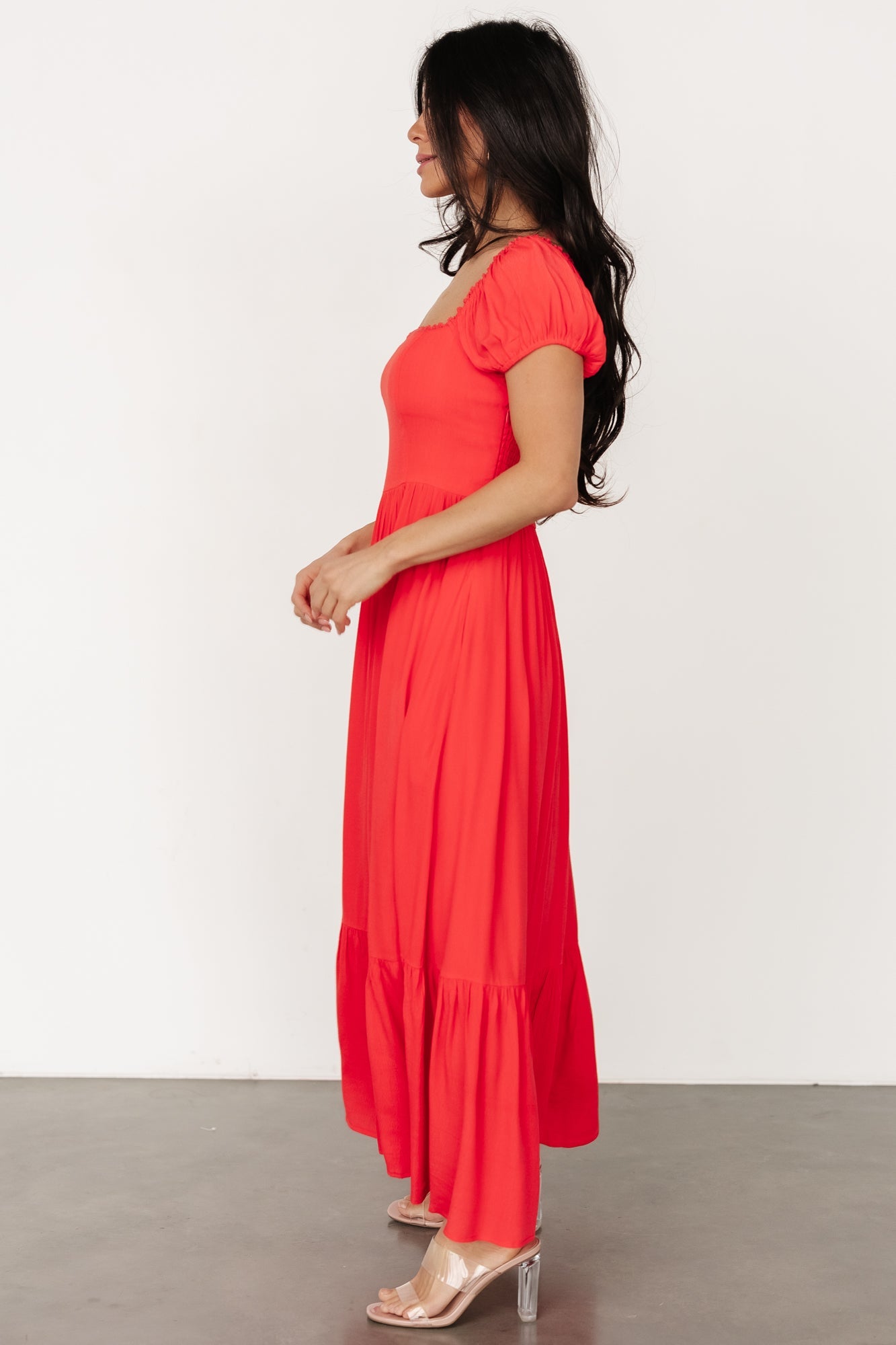 Cherry Red Ilona Maxi Dress with Pockets & Smocked Back