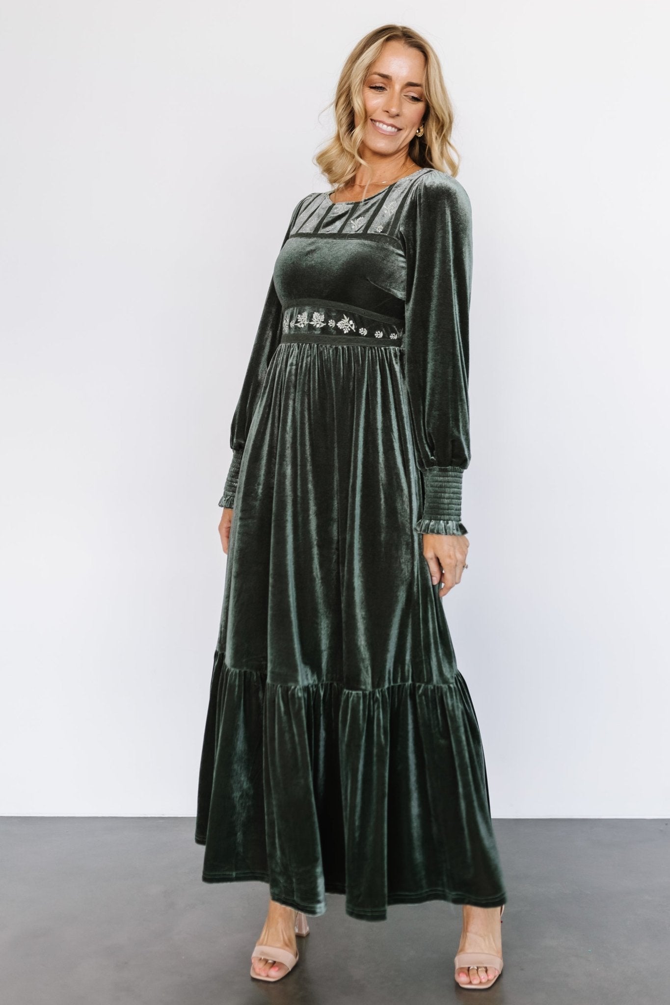Baltic Born Ingrid Velvet Maxi Dress in Eucalyptus