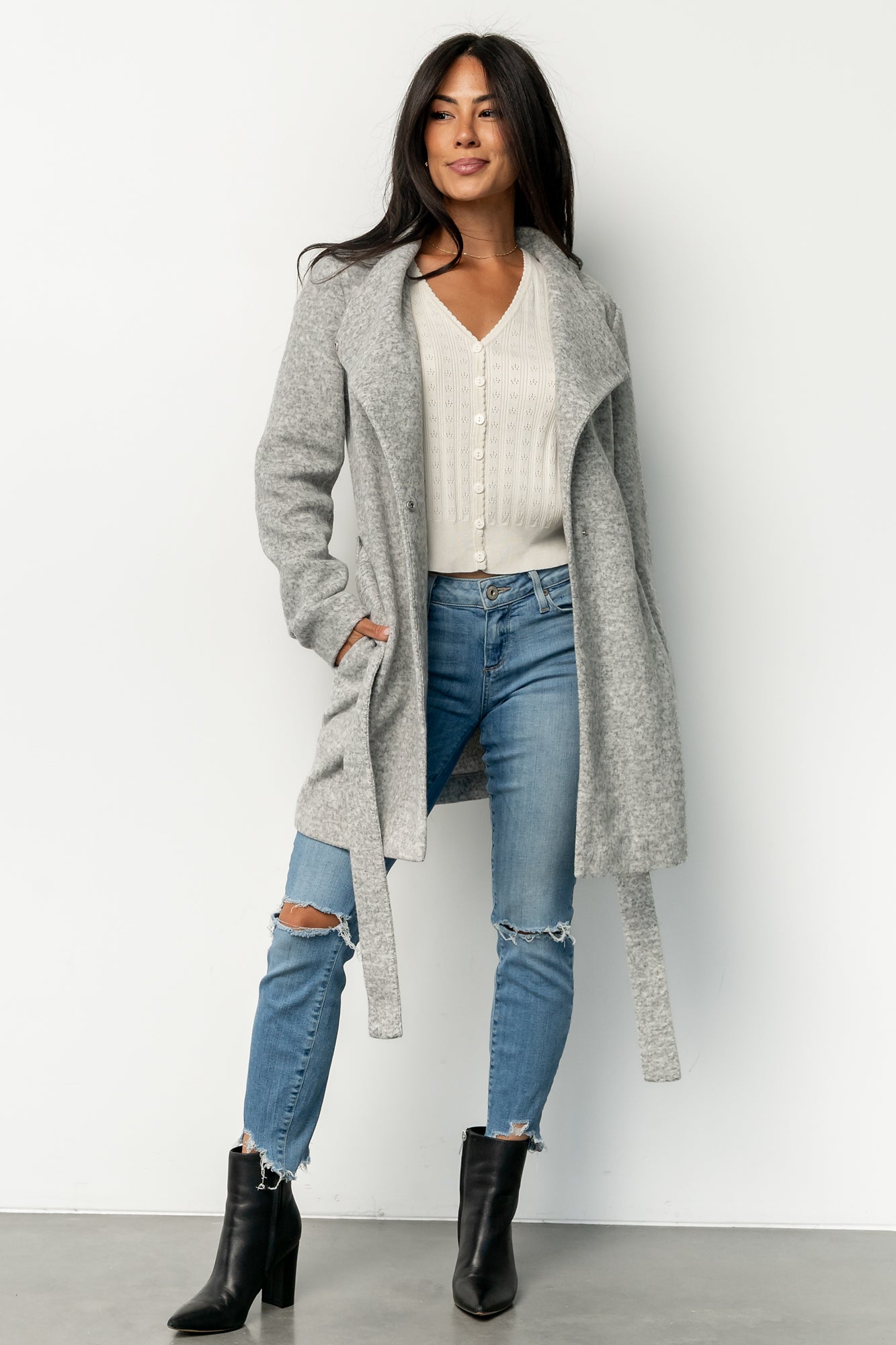 Women's Heather Gray Amsterdam Jacket with Waist Sash