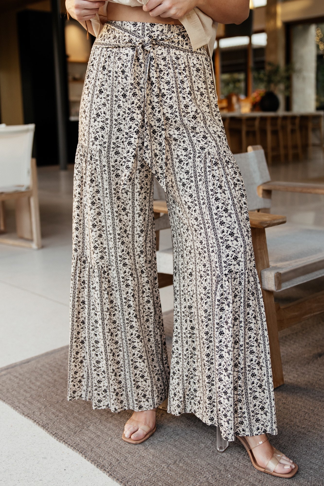 Women's Floral Rayon Pants - Baltic Born Izmir Sand & Black