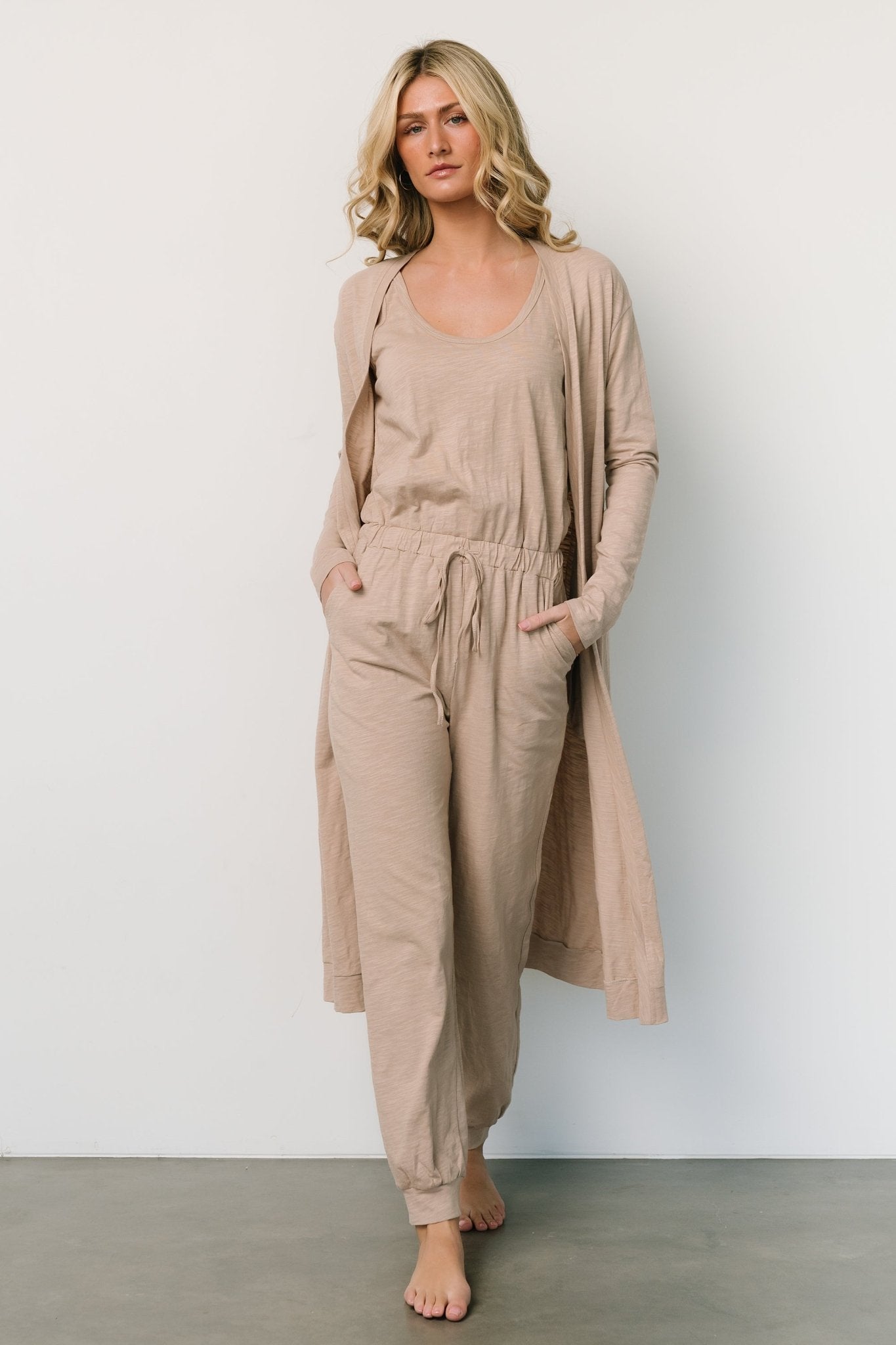 Janae Cotton Jumpsuit & Cardigan Set in Oatmeal