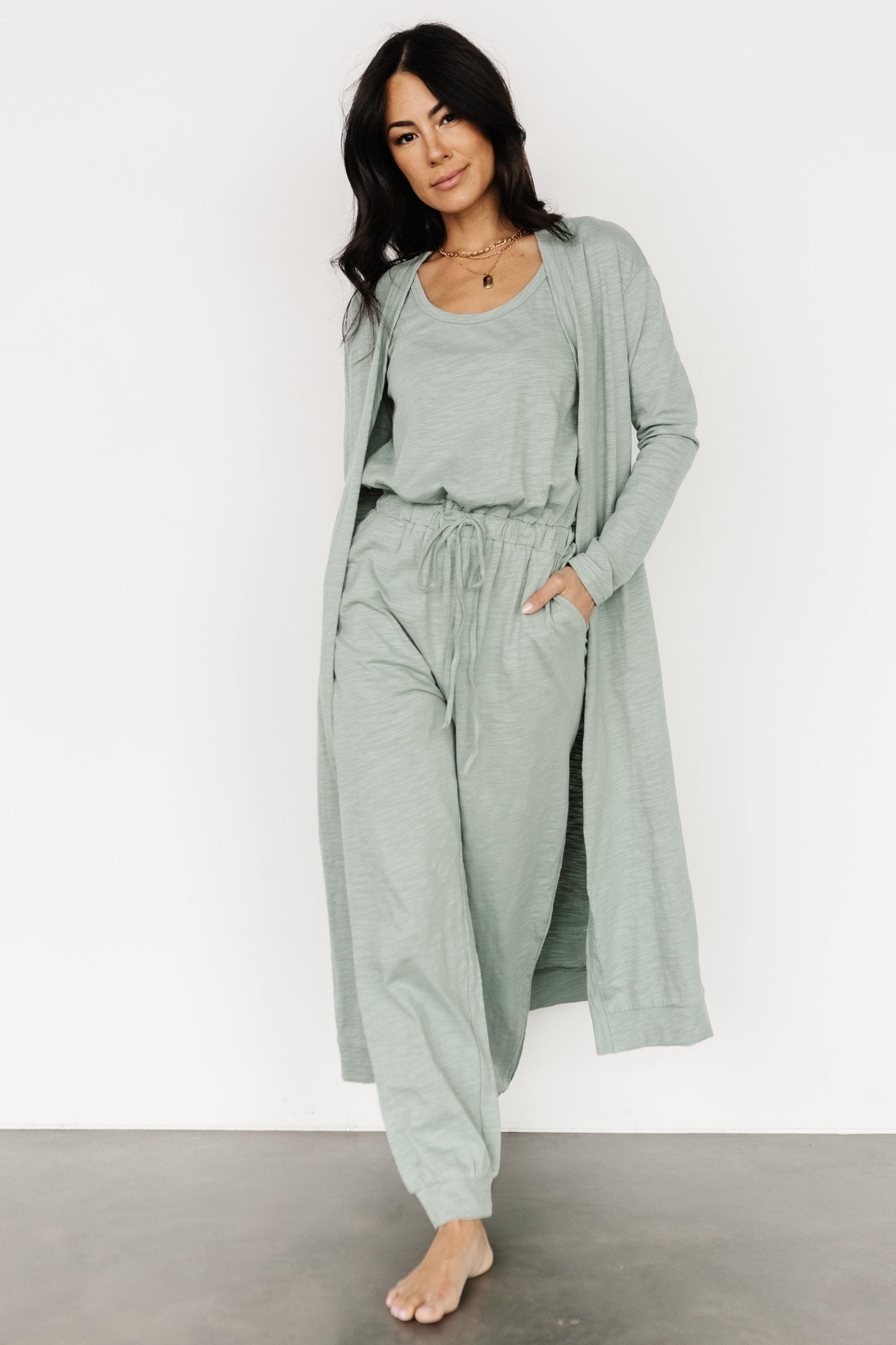 Sage Green Janae Jumpsuit & Cardigan Set - 100% Cotton