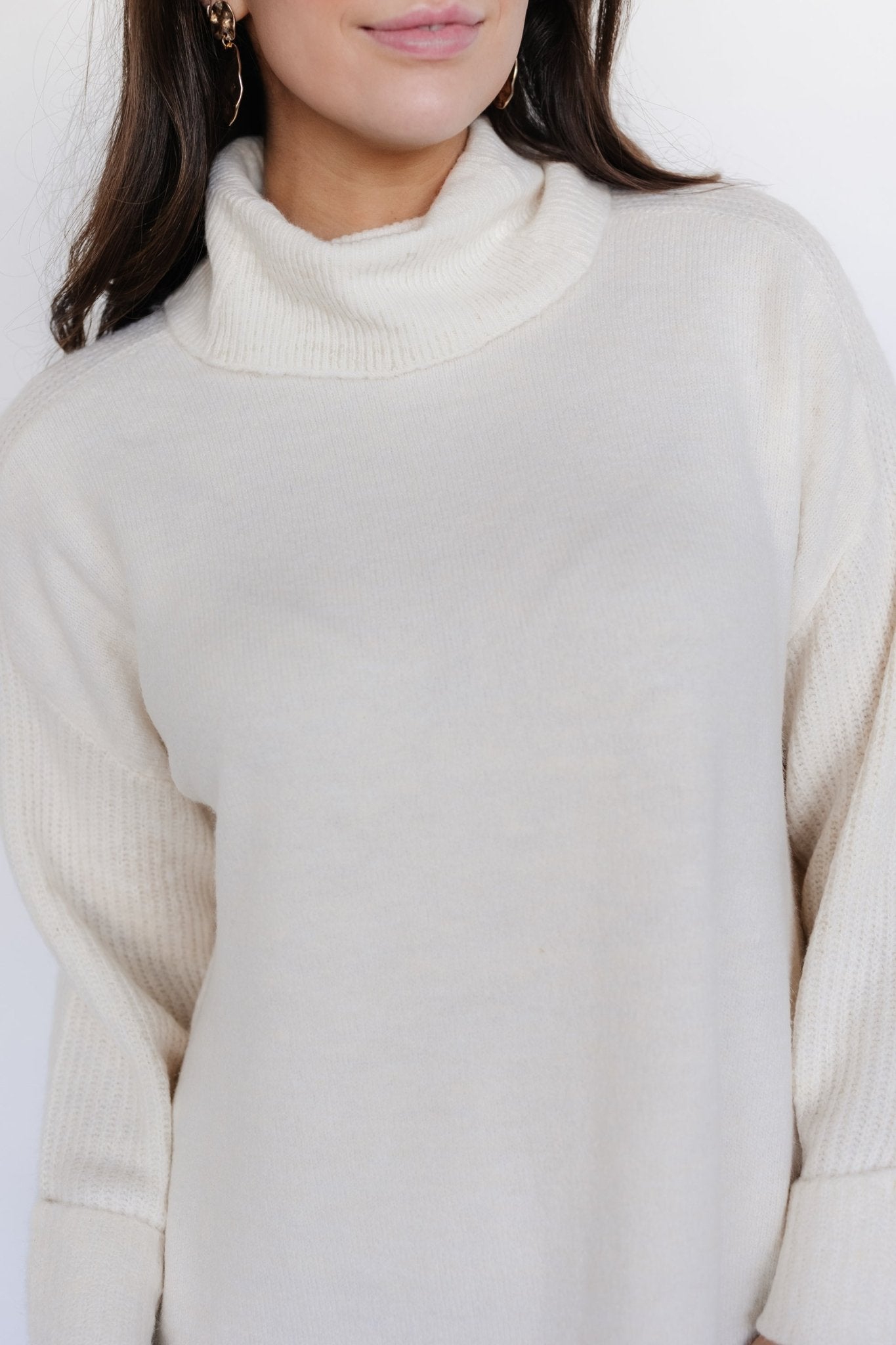 Ivory Turtleneck Sweater Dress - Warm Knit & Bump Friendly