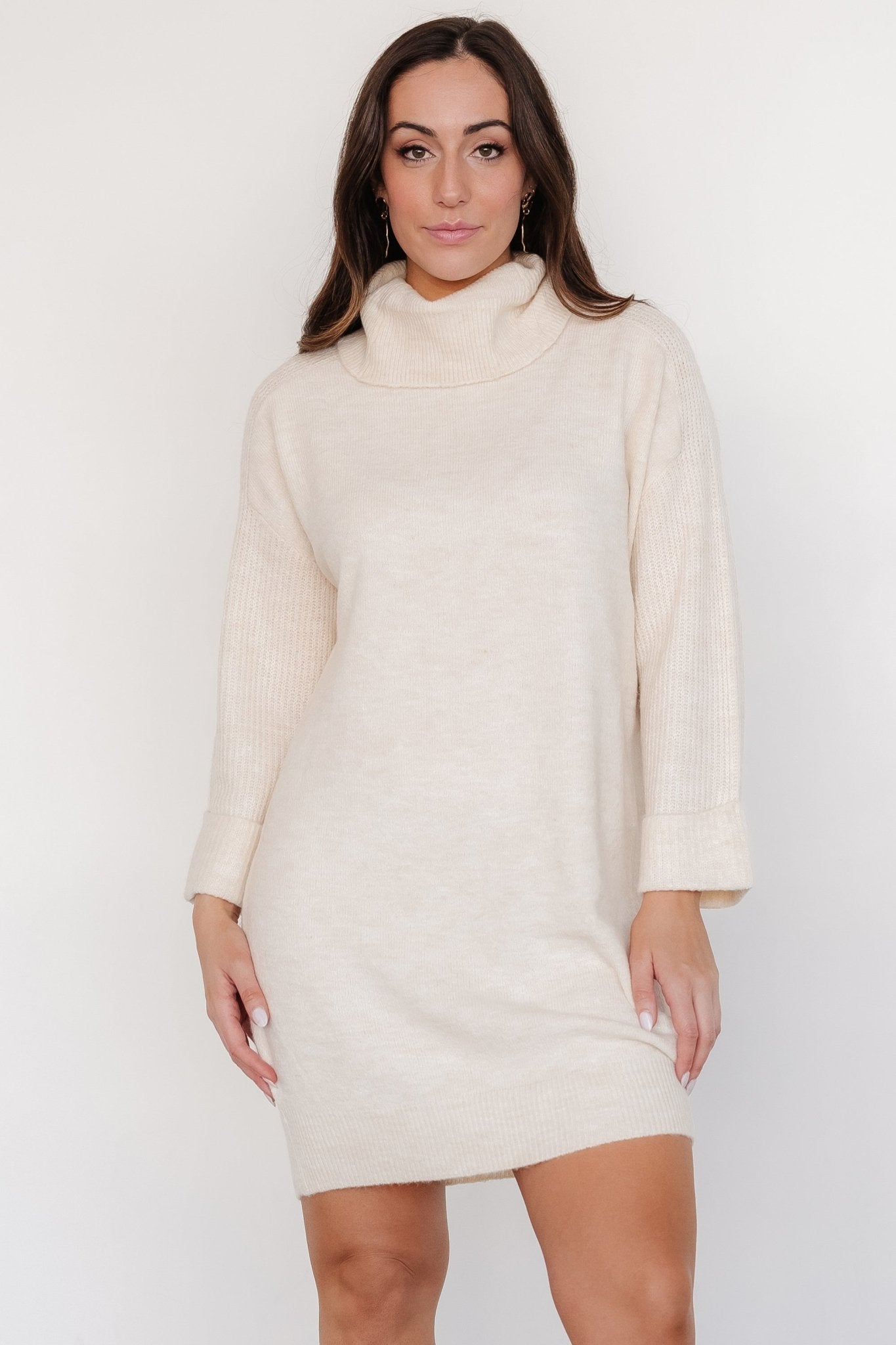 Ivory Turtleneck Sweater Dress - Warm Knit & Bump Friendly