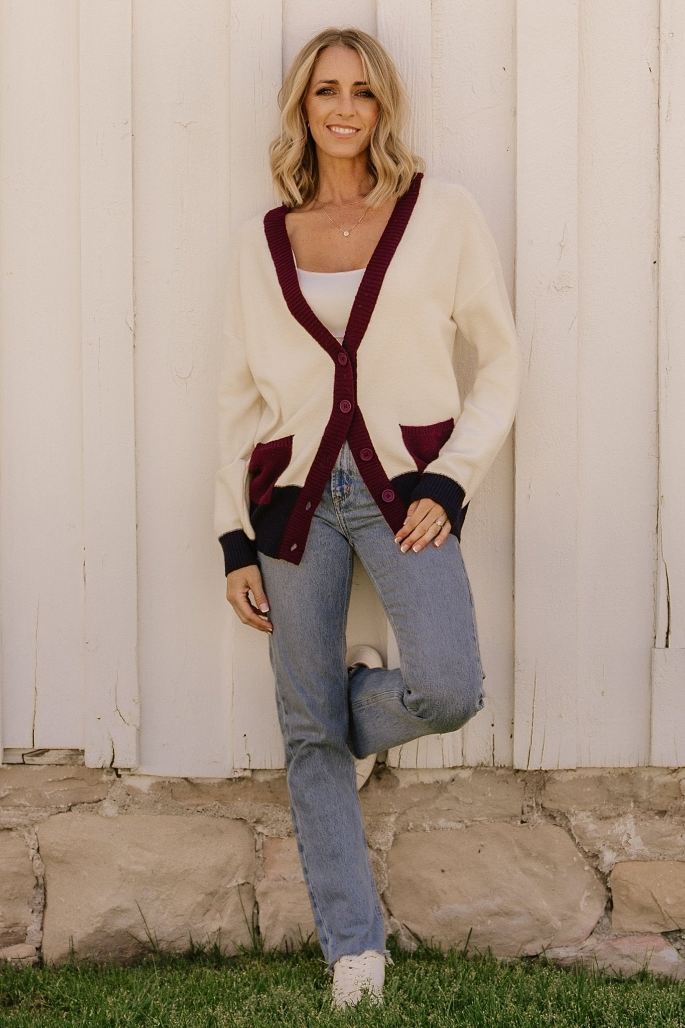 Baltic Born Cream Multi Knit Cardigan with V-Neck & Pockets