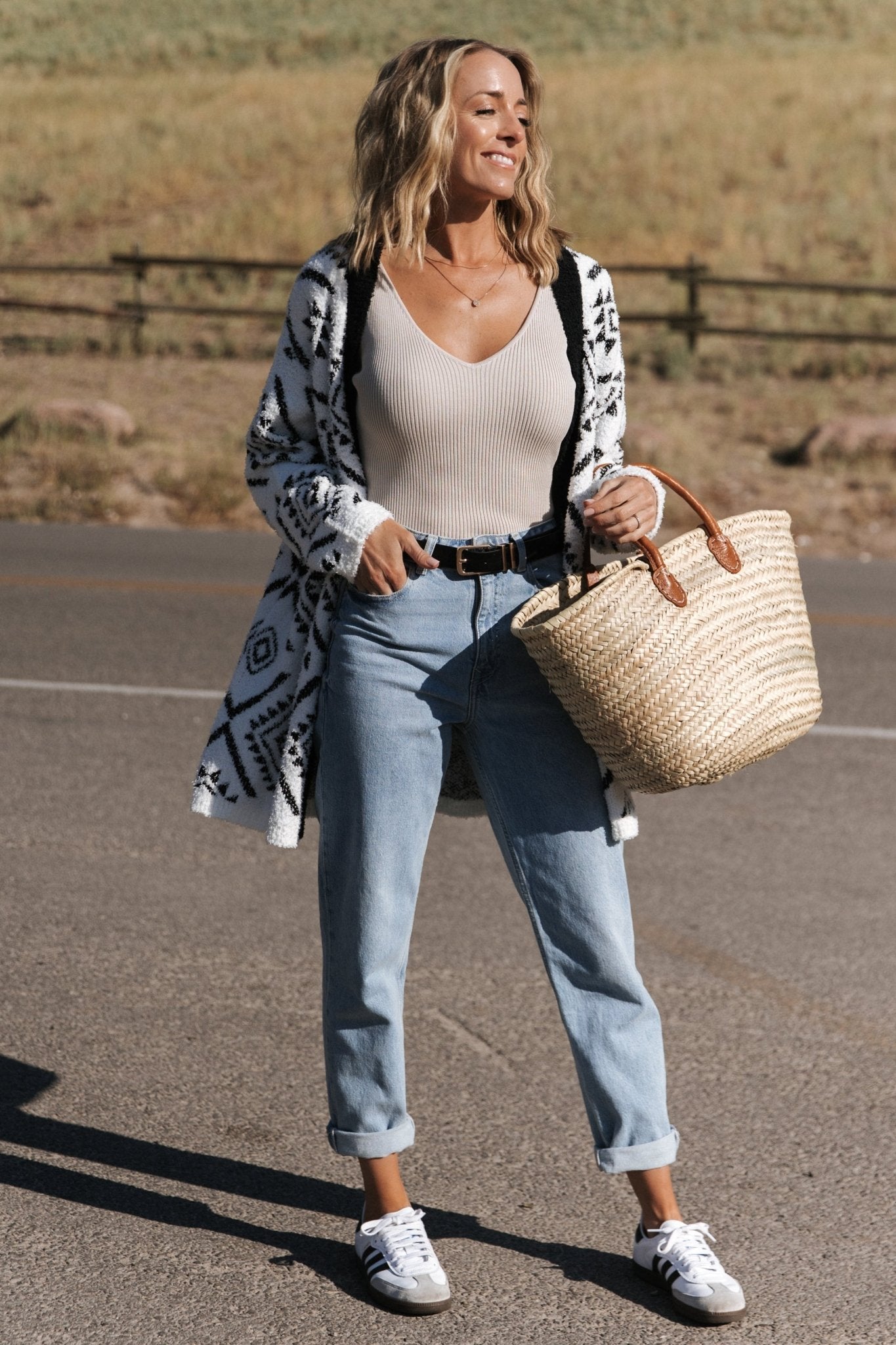 Baltic Born Oversized Aztec Cardigan in White & Black