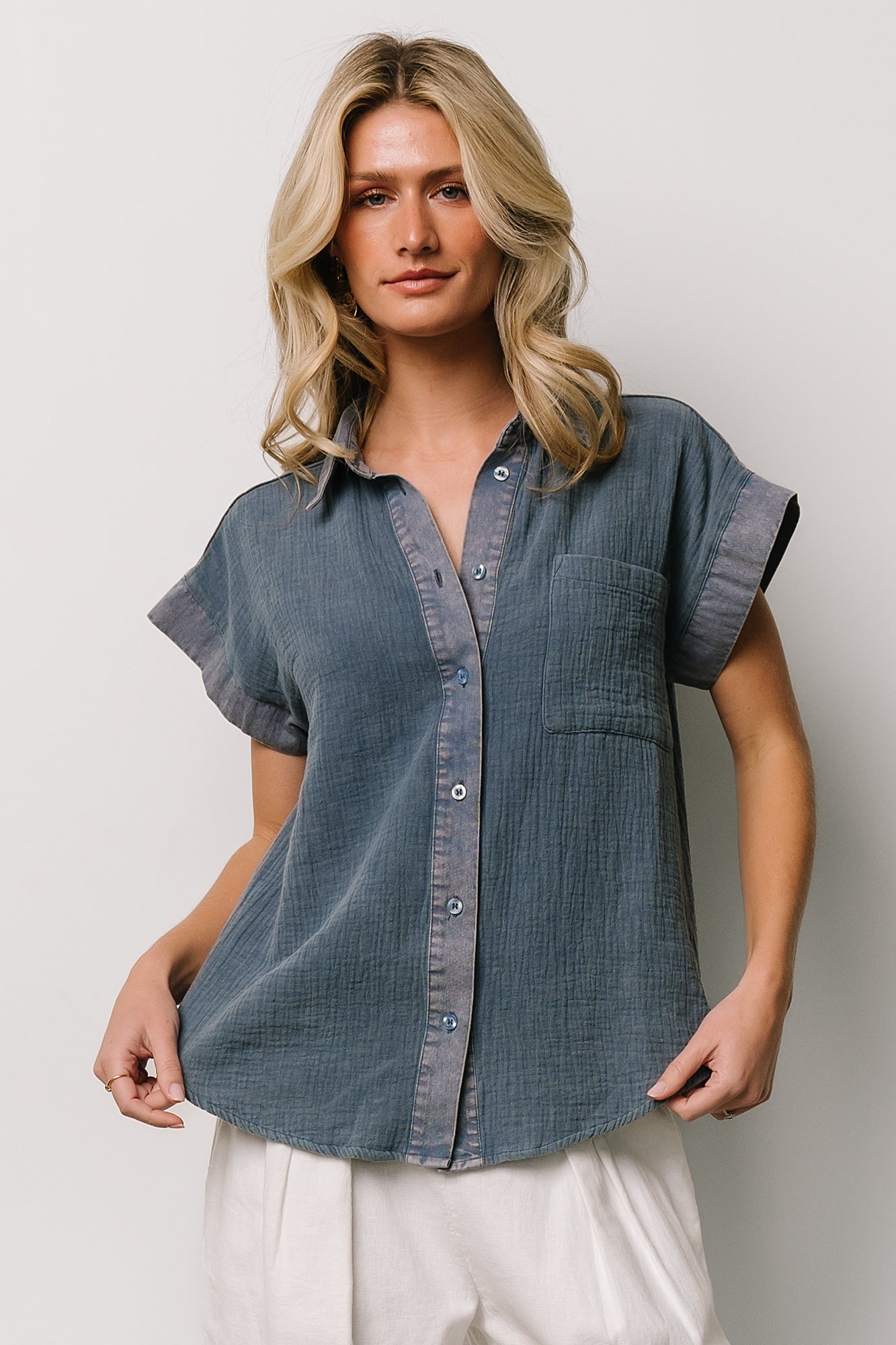 Denim Blue Button-Up Shirt for Women – Jaye Nursing-Friendly Top
