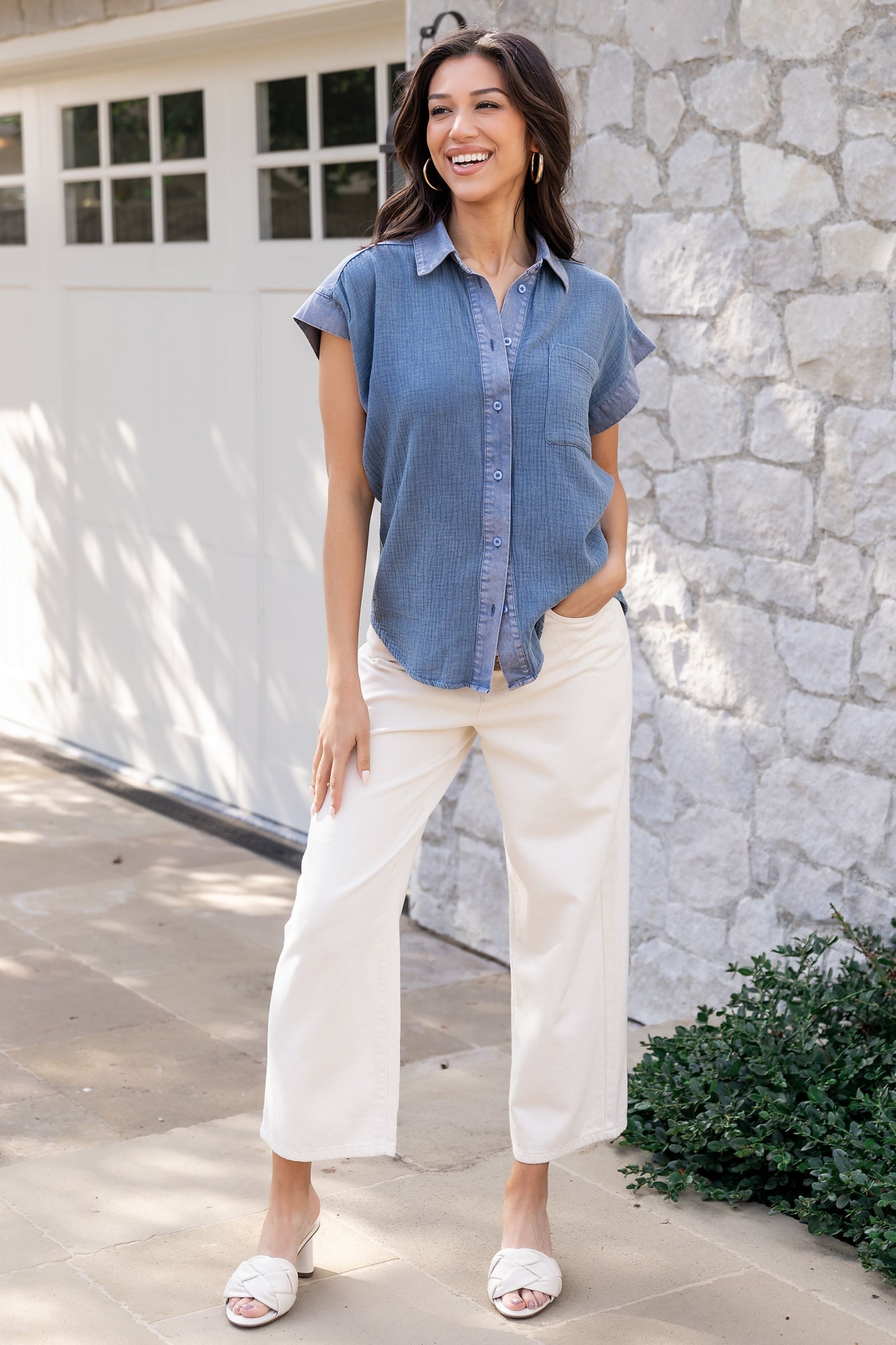 Denim Blue Button-Up Shirt for Women – Jaye Nursing-Friendly Top