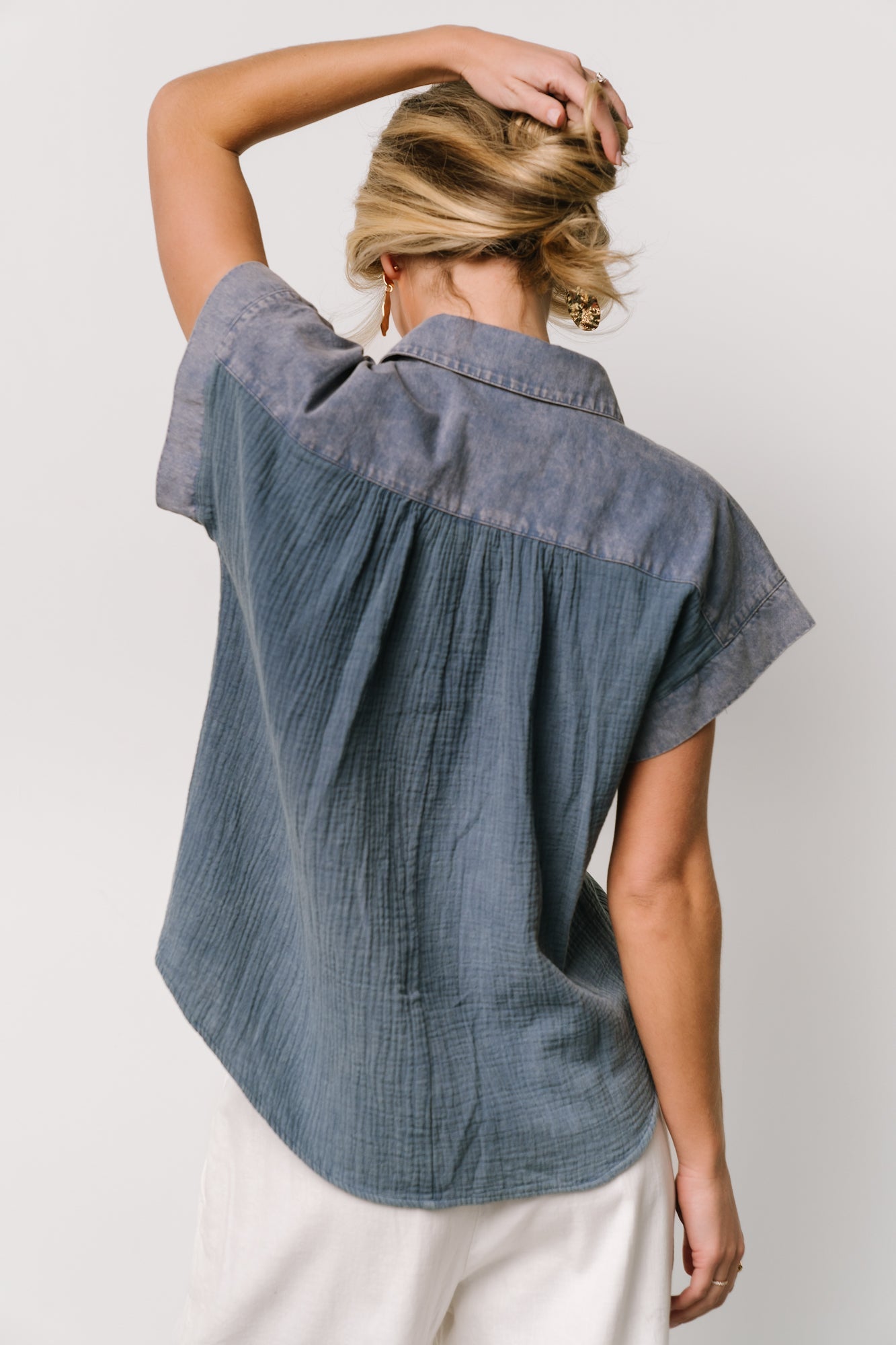 Denim Blue Button-Up Shirt for Women – Jaye Nursing-Friendly Top