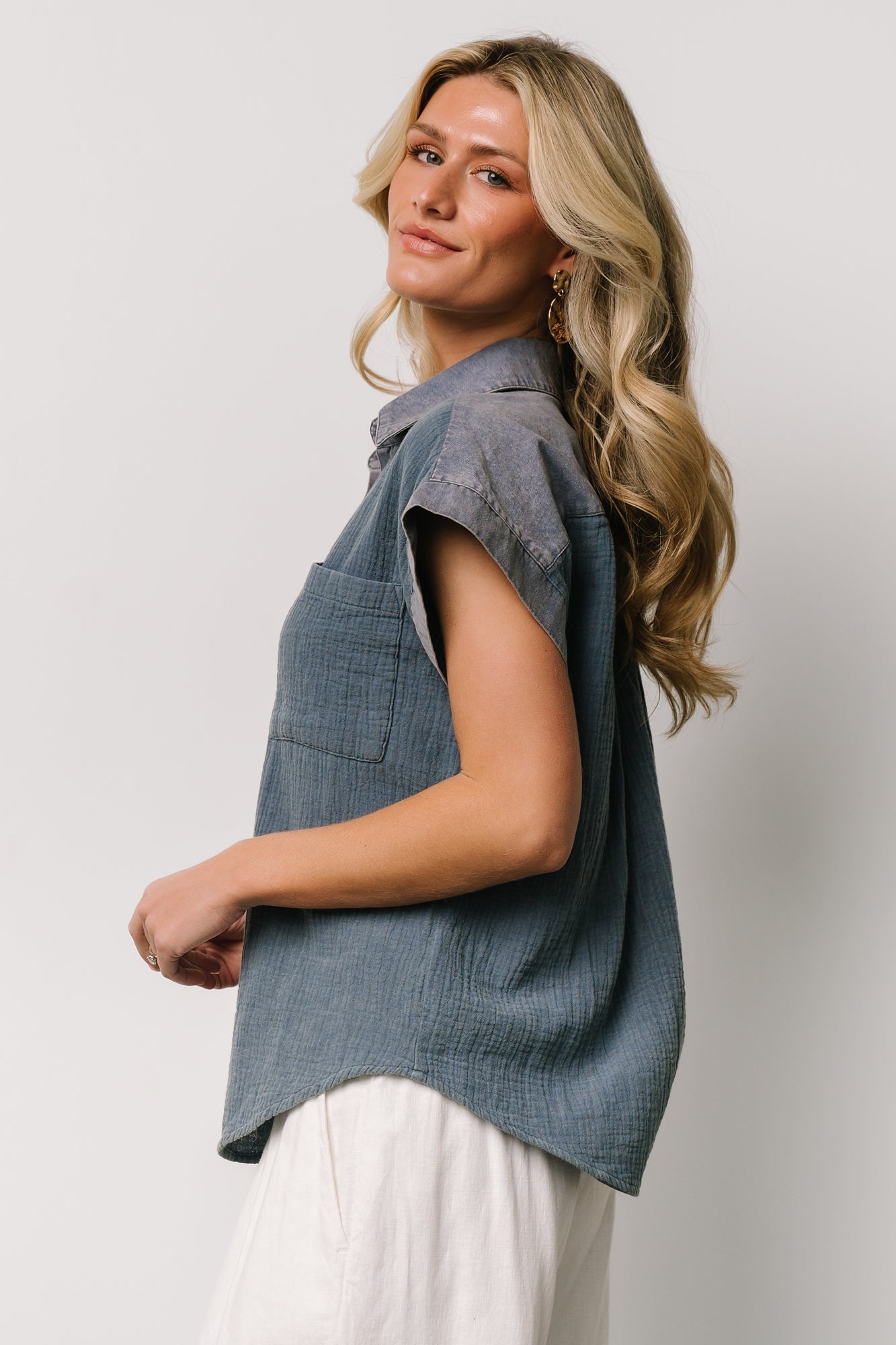 Denim Blue Button-Up Shirt for Women – Jaye Nursing-Friendly Top