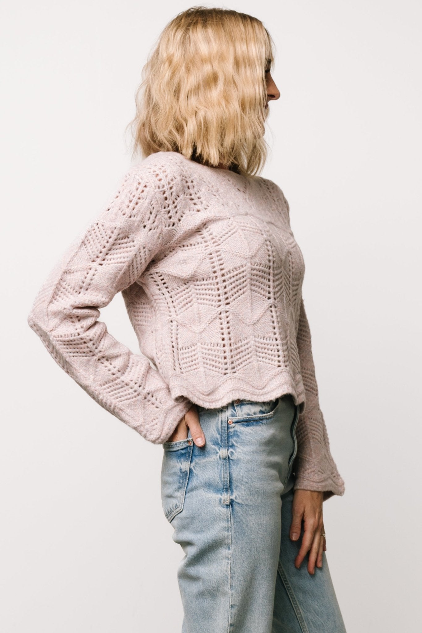 Lilac Chunky Knit Sweater with Scalloped Hem | Jeanine