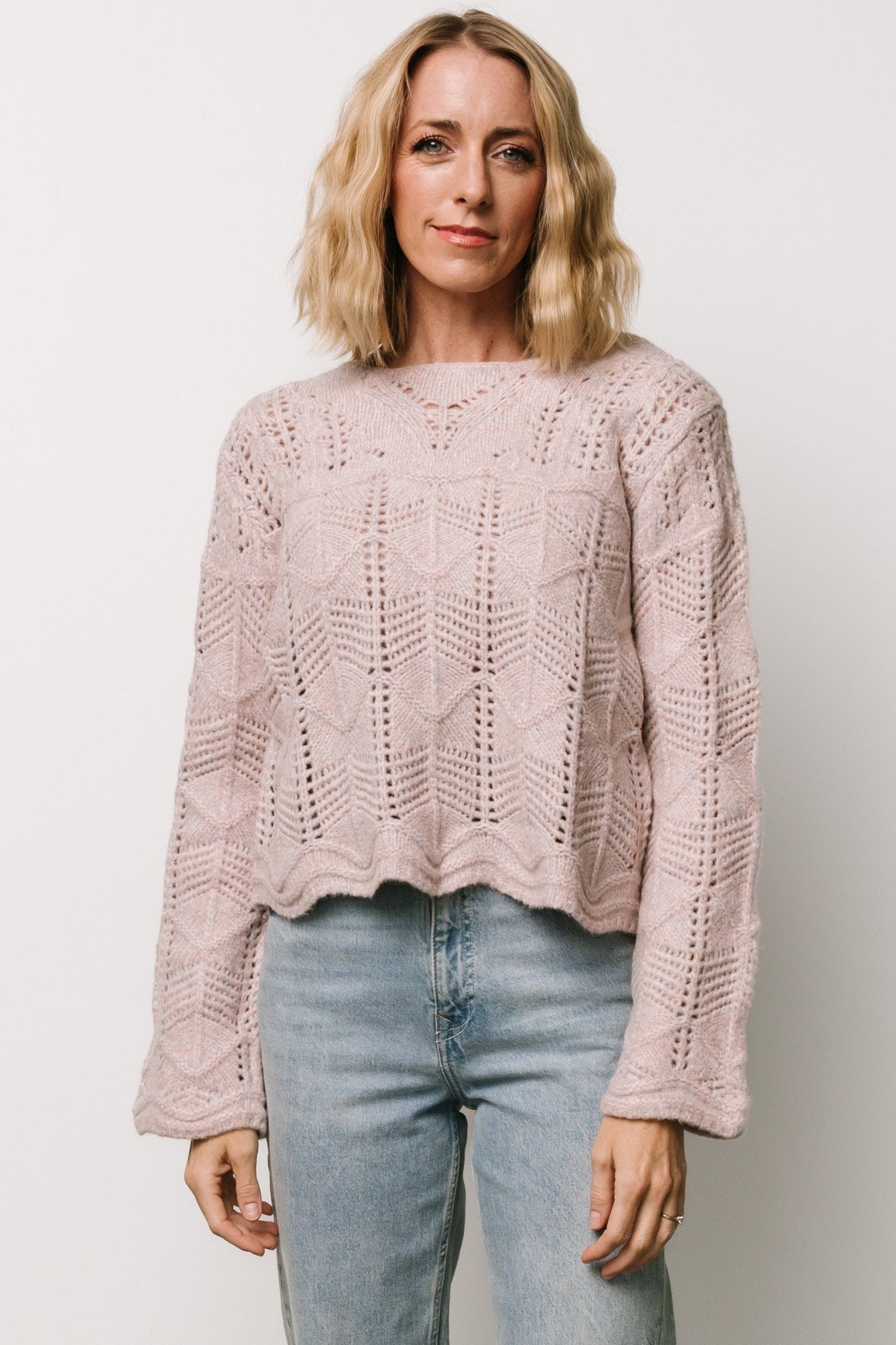 Lilac Chunky Knit Sweater with Scalloped Hem | Jeanine