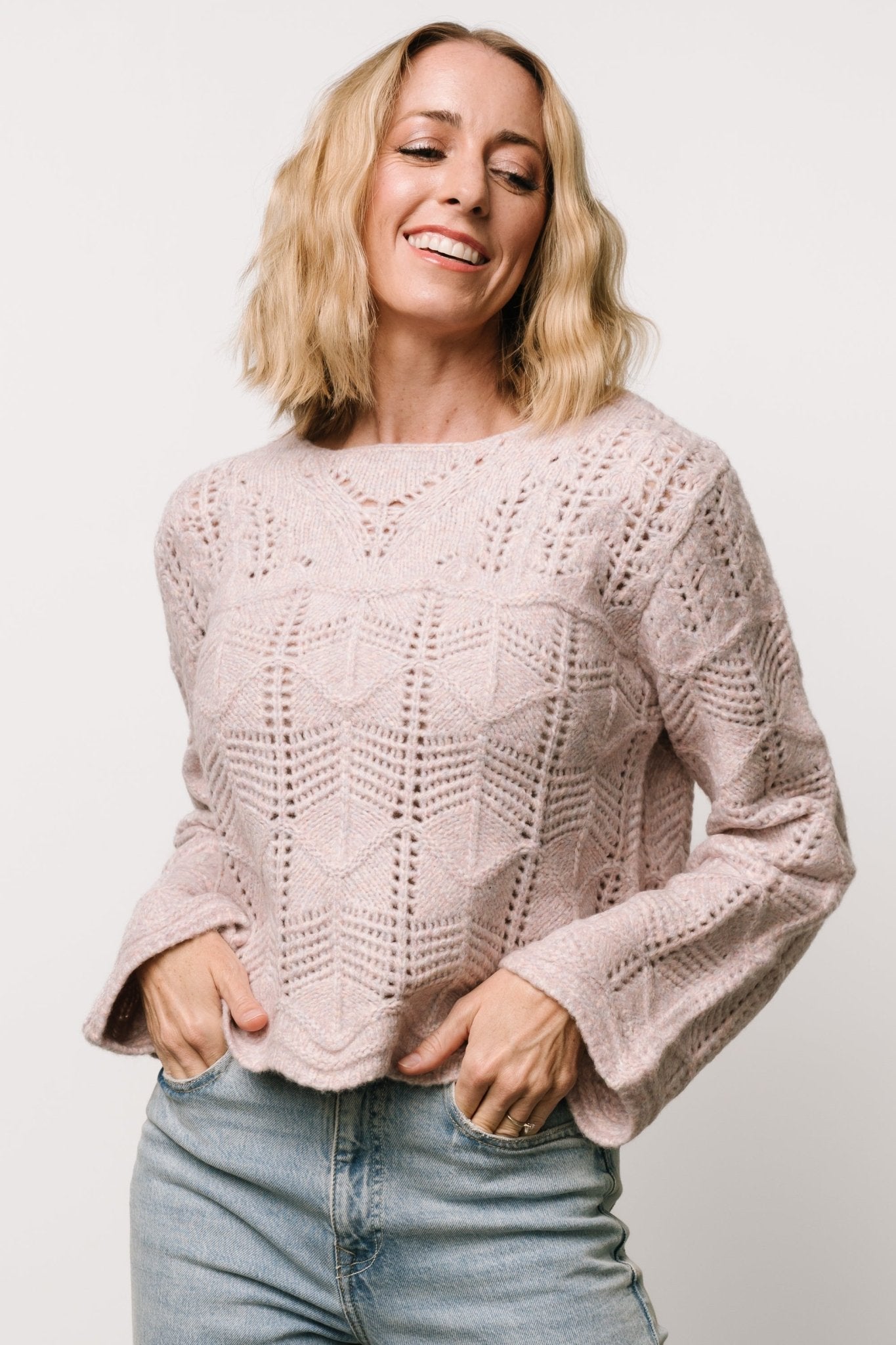 Lilac Chunky Knit Sweater with Scalloped Hem | Jeanine