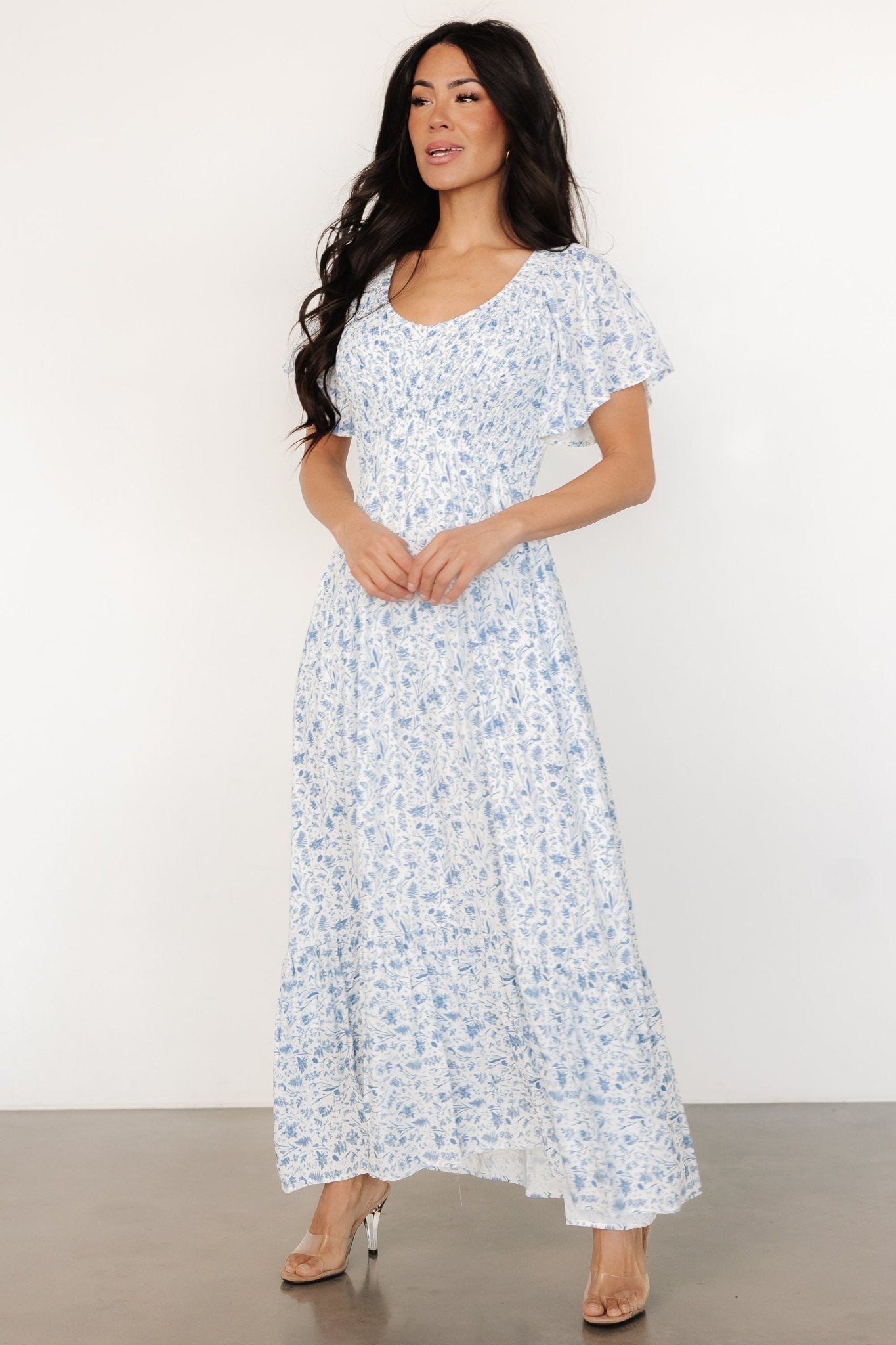 Baltic Born White Blue Floral Smocked Maternity Dress