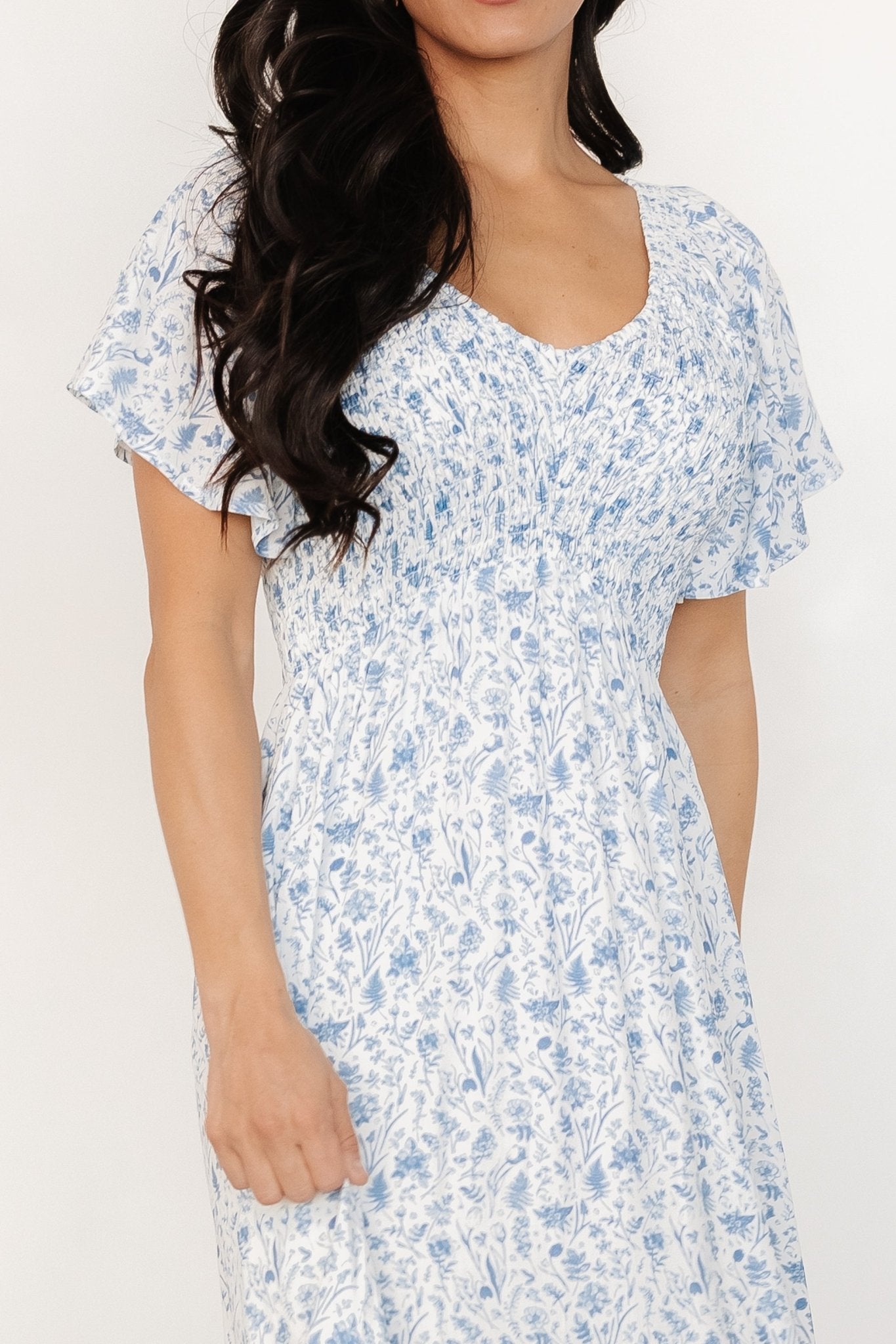 Baltic Born White Blue Floral Smocked Maternity Dress