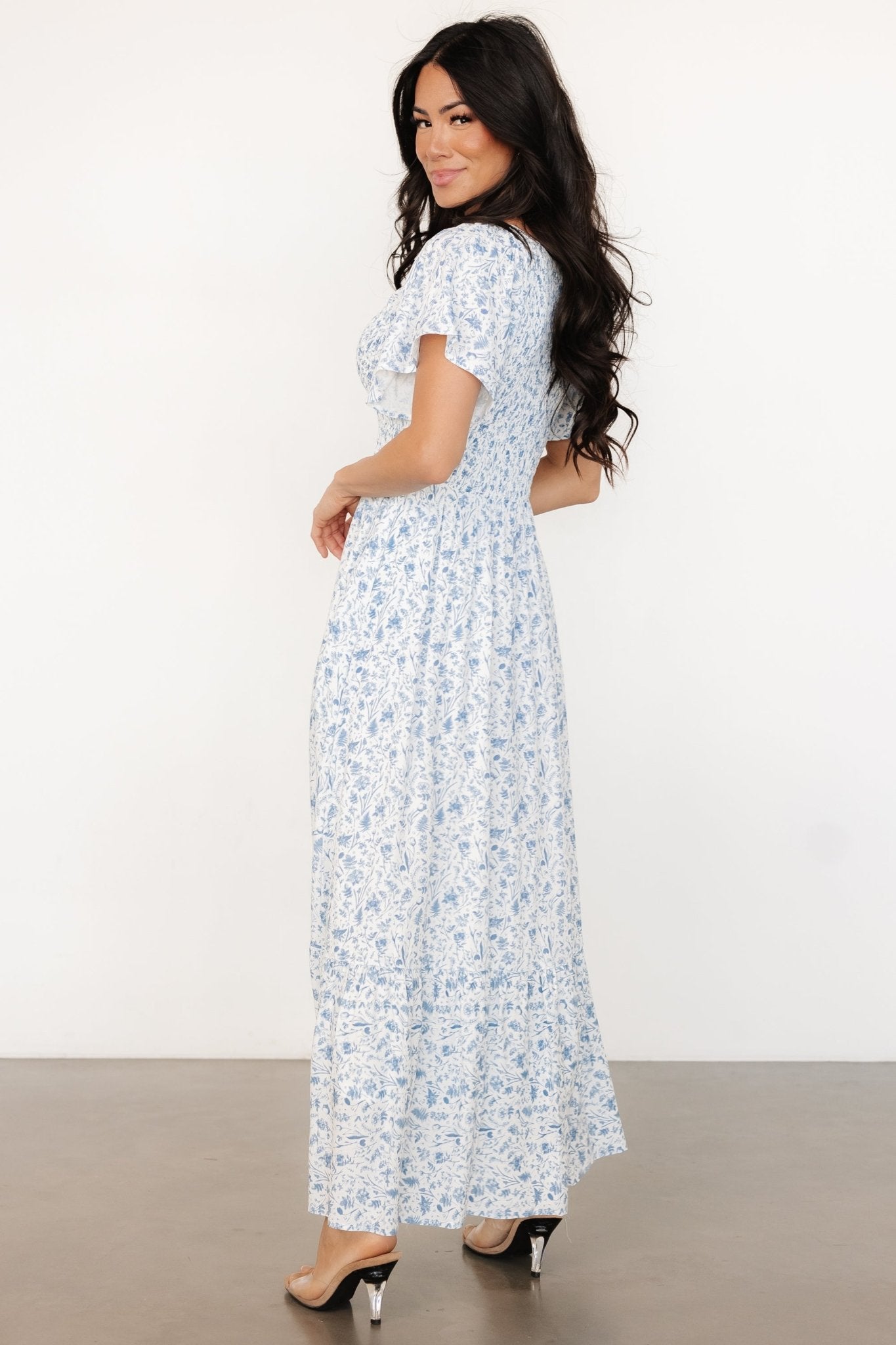 Baltic Born White Blue Floral Smocked Maternity Dress
