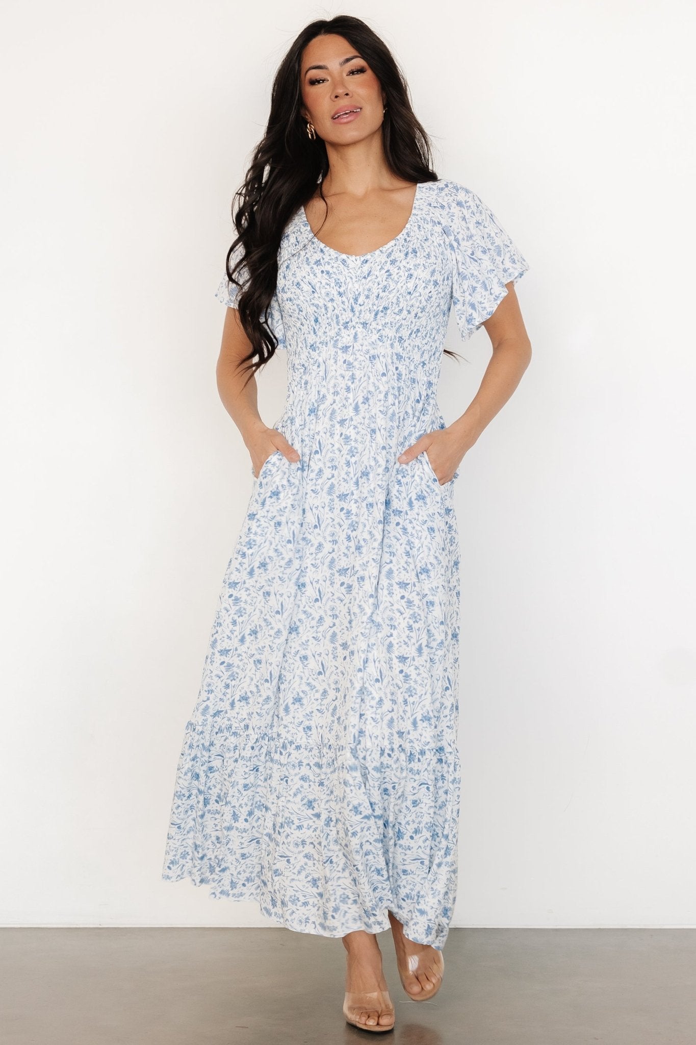 Baltic Born White Blue Floral Smocked Maternity Dress