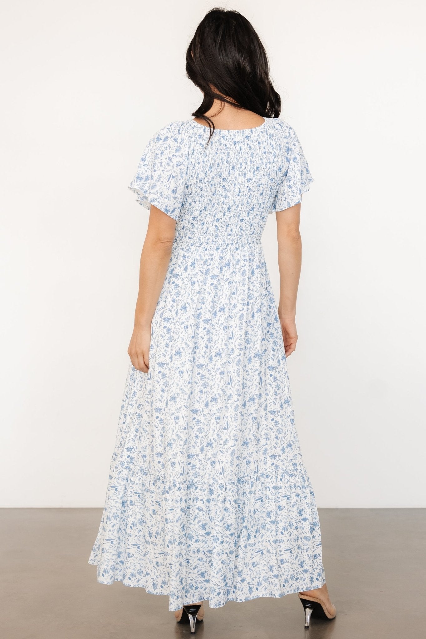 Baltic Born White Blue Floral Smocked Maternity Dress