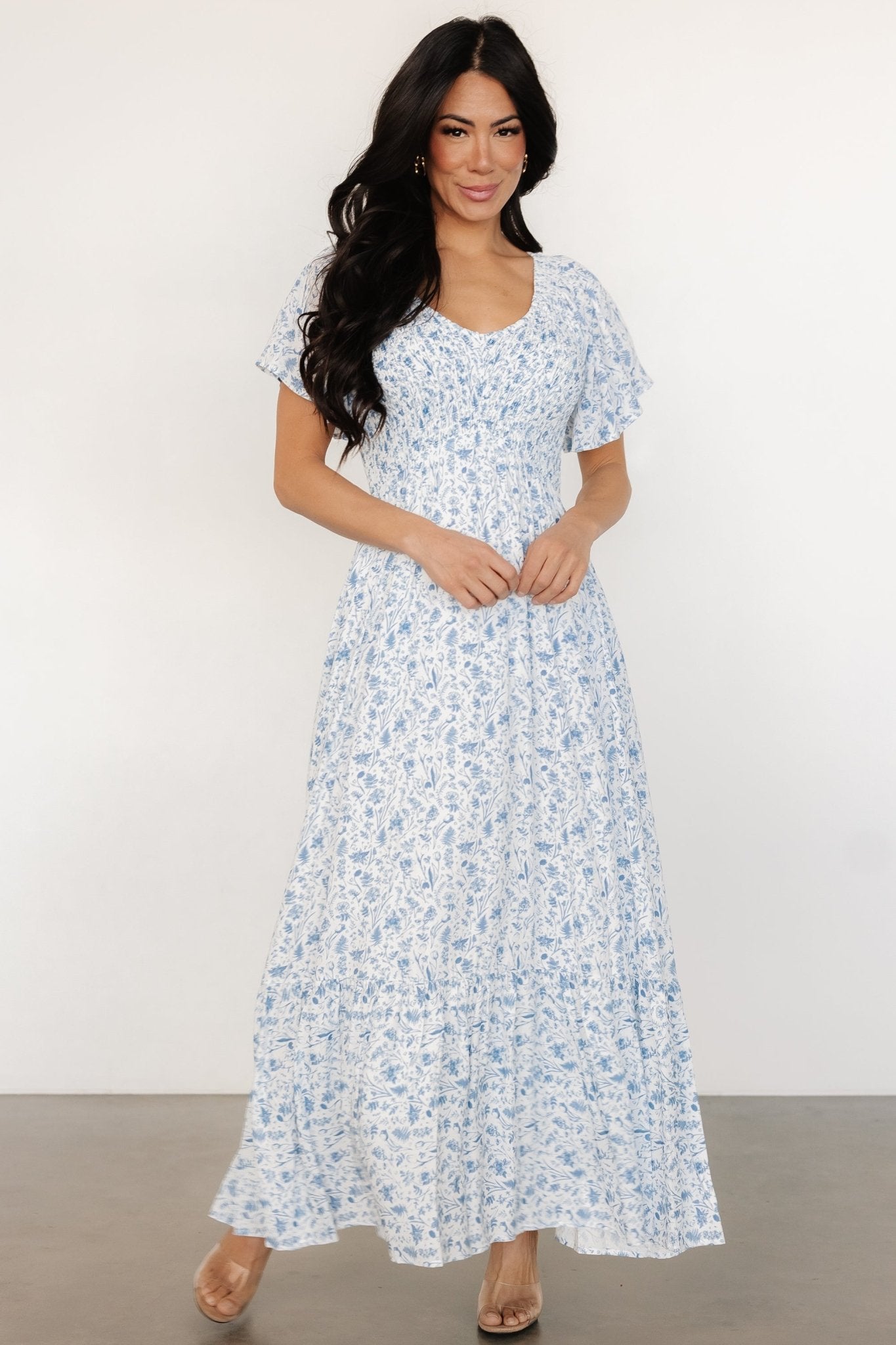Baltic Born White Blue Floral Smocked Maternity Dress