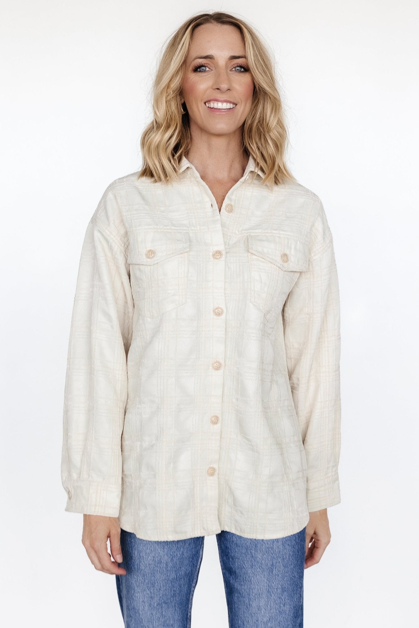 Cream & Natural Joanna Plaid Shacket - Relaxed Fit Button-Up