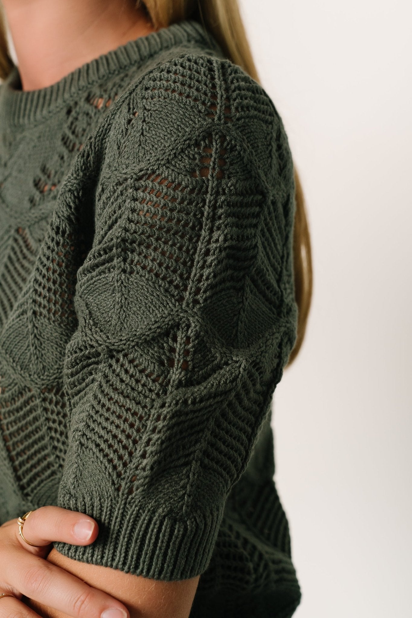 Josella Winter Green Knit Top with Puffed Sleeves
