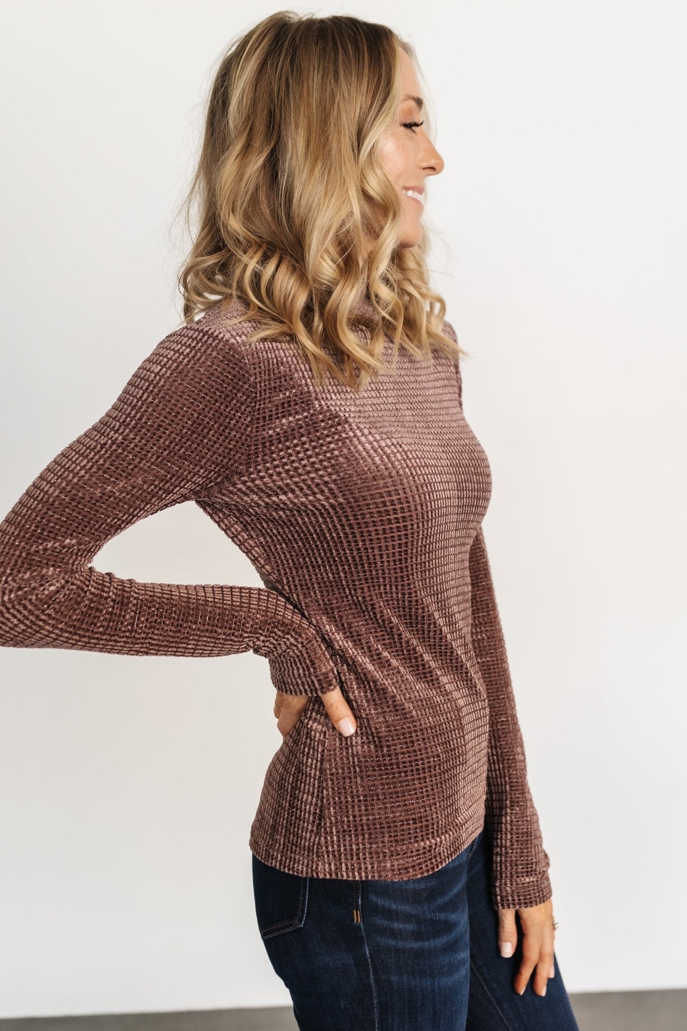 Baltic Born Joss Velvet Top - Dusty Clove Long Sleeve Blouse