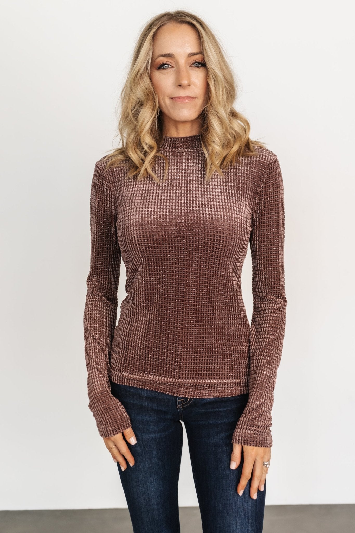 Baltic Born Joss Velvet Top - Dusty Clove Long Sleeve Blouse