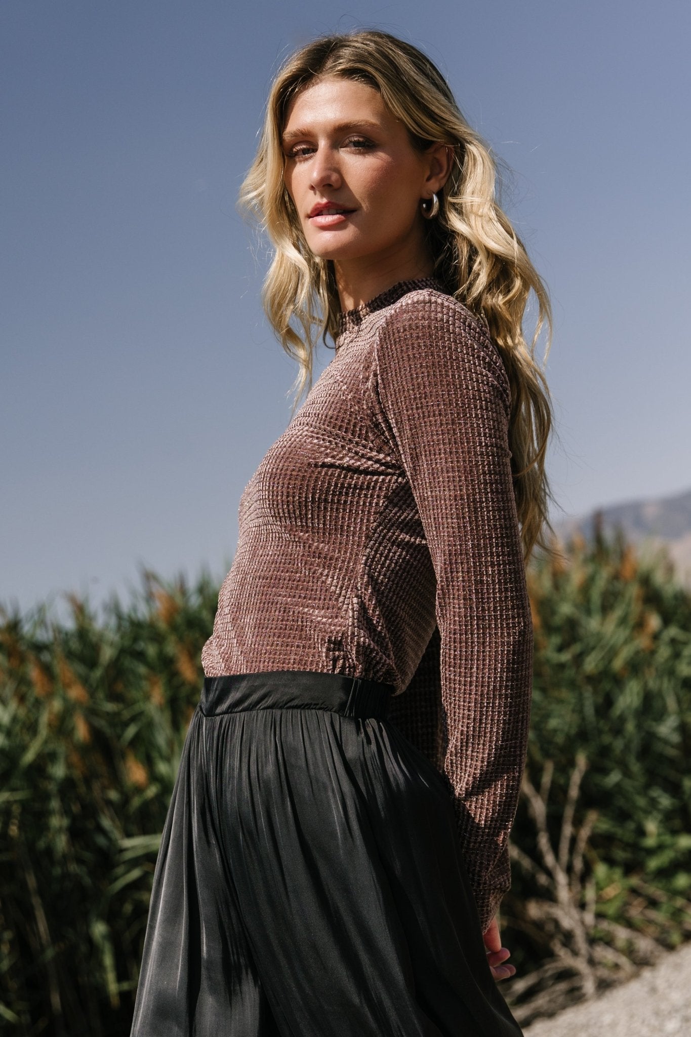 Baltic Born Joss Velvet Top - Dusty Clove Long Sleeve Blouse