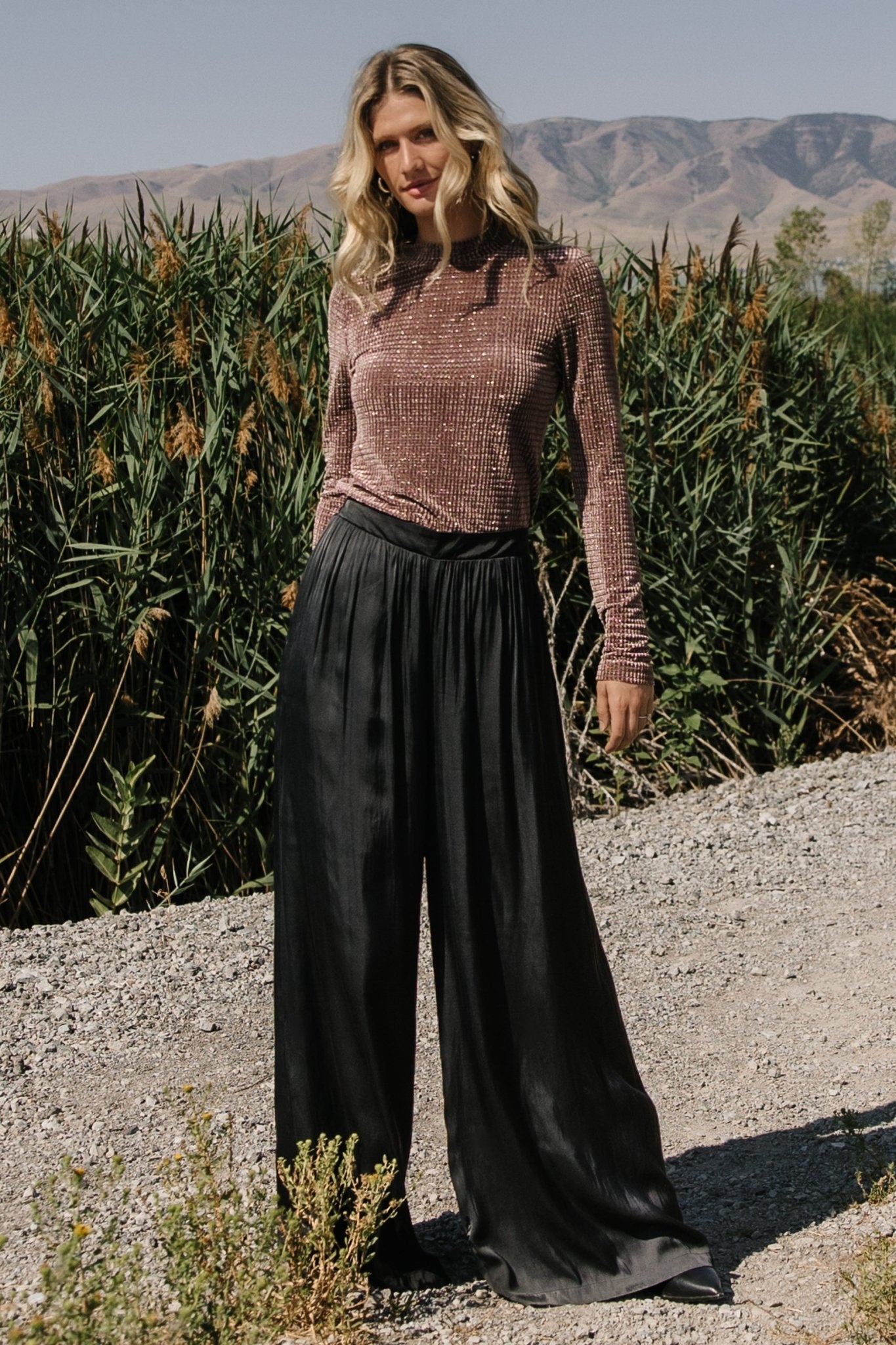 Baltic Born Joss Velvet Top - Dusty Clove Long Sleeve Blouse