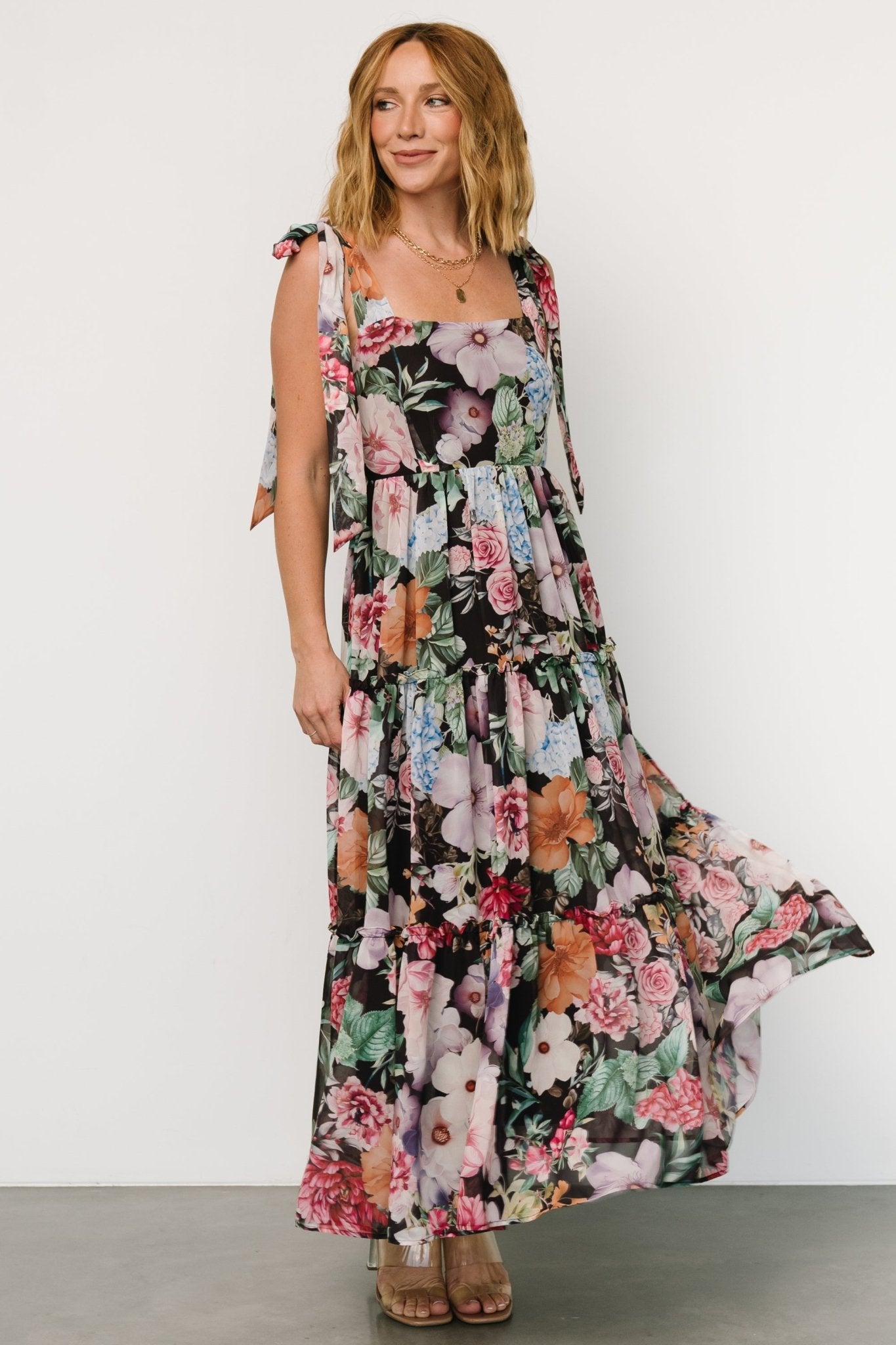 Anita Black Floral Maxi Dress for Weddings & Special Occasions