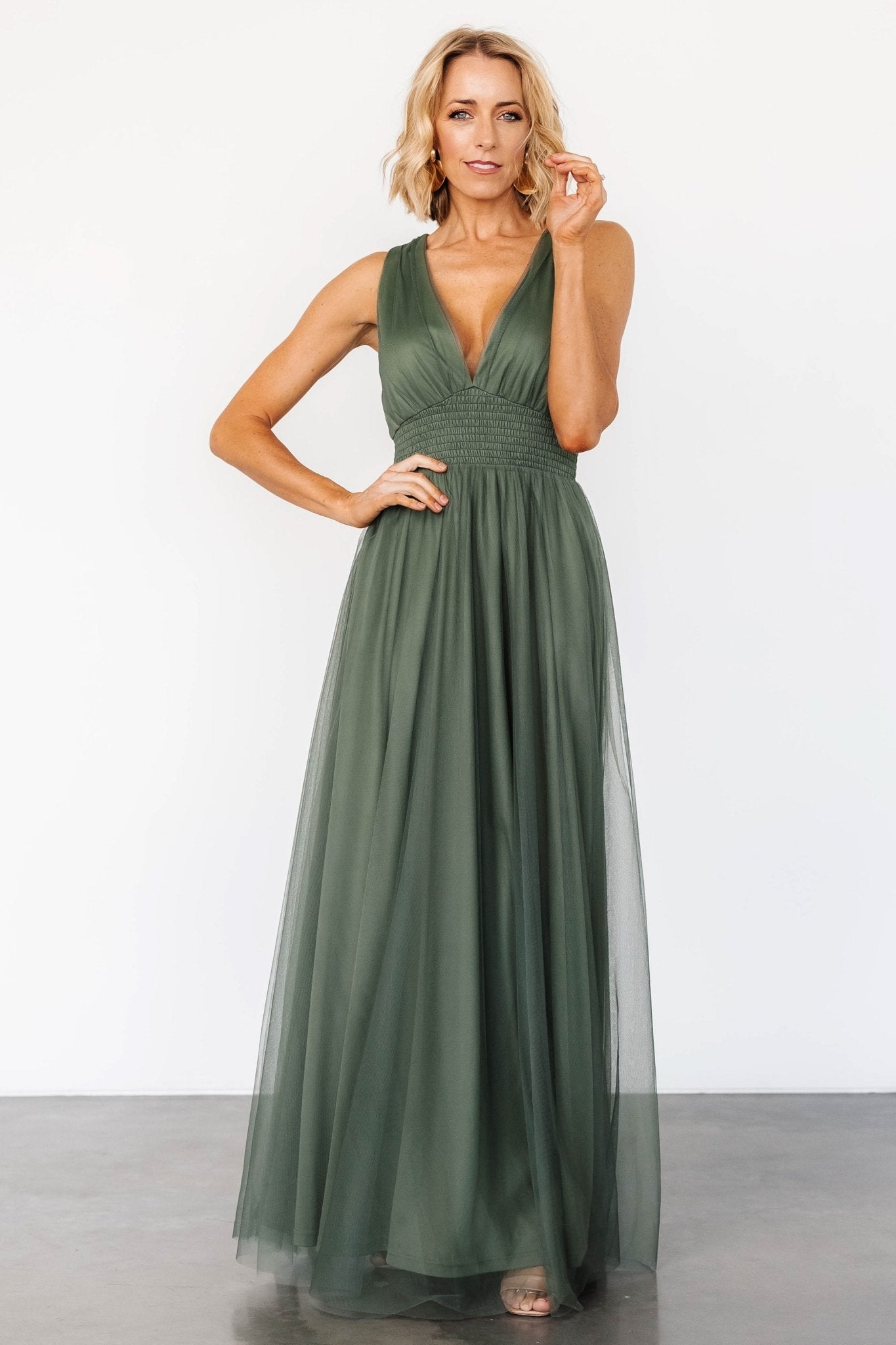Dark Sage Tulle Maxi Dress by Baltic Born – Smocked Waist & Bump Friendly