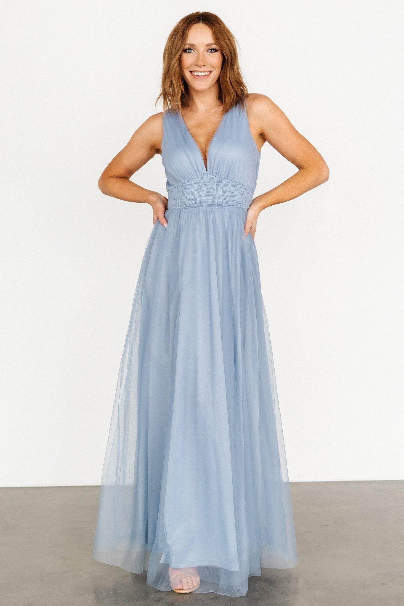 Whisper Blue Tulle Maxi Dress with Smocked Waist – Baltic Born