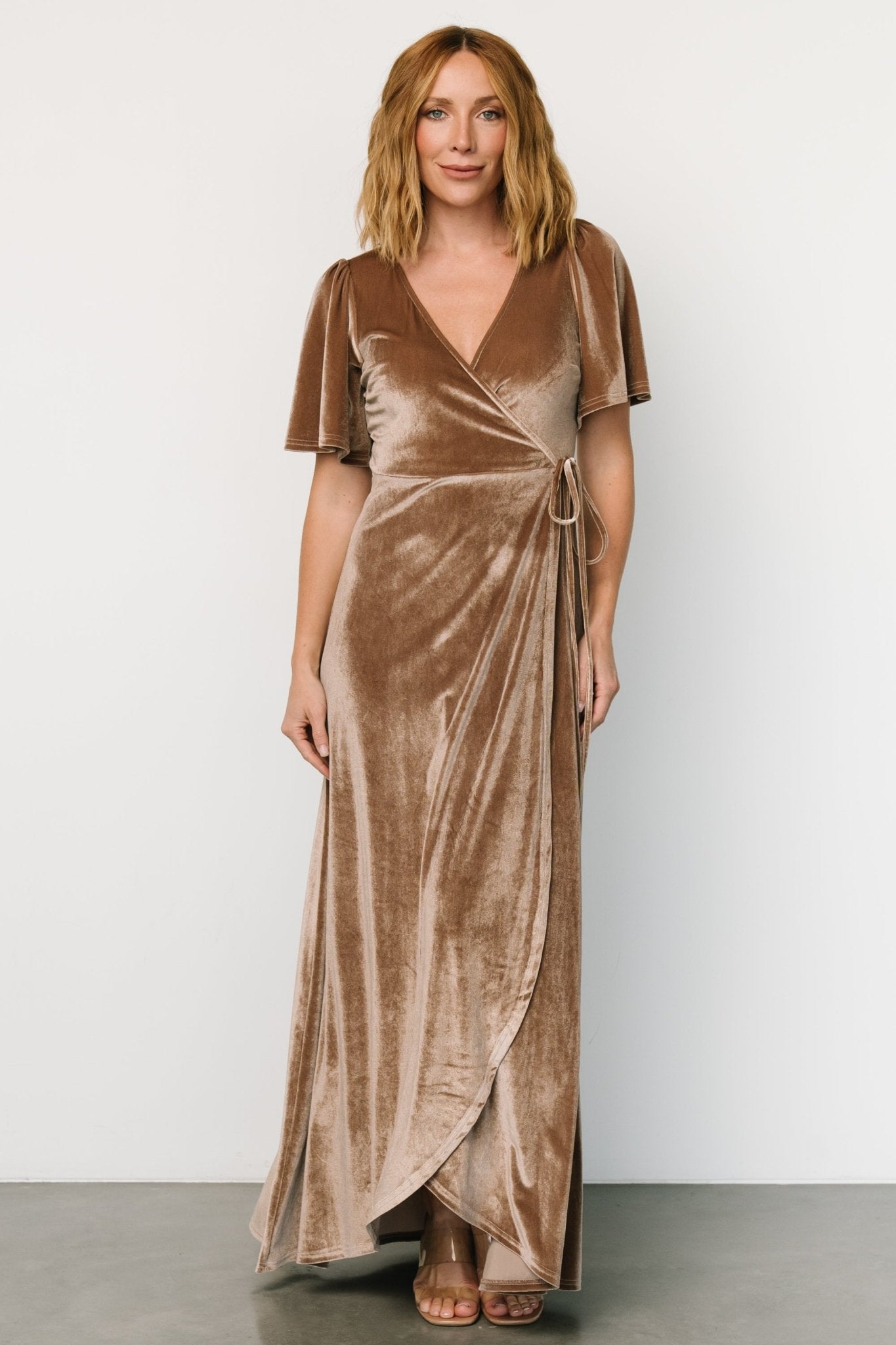 Baltic Born Katelyn Velvet Wrap Maxi Dress in Taupe