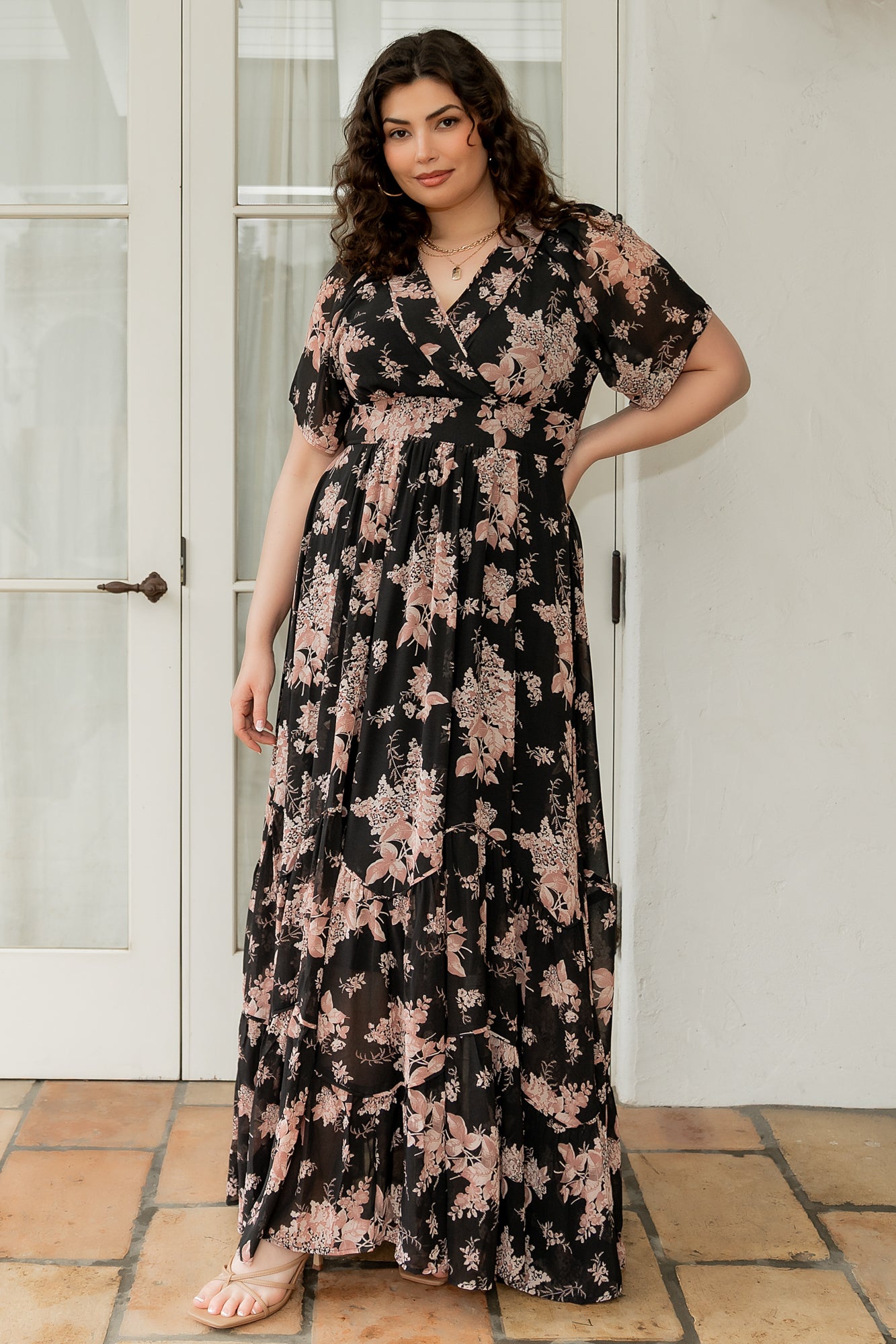 Baltic Born Katherine Floral Maxi Dress - Black & Blush Chiffon