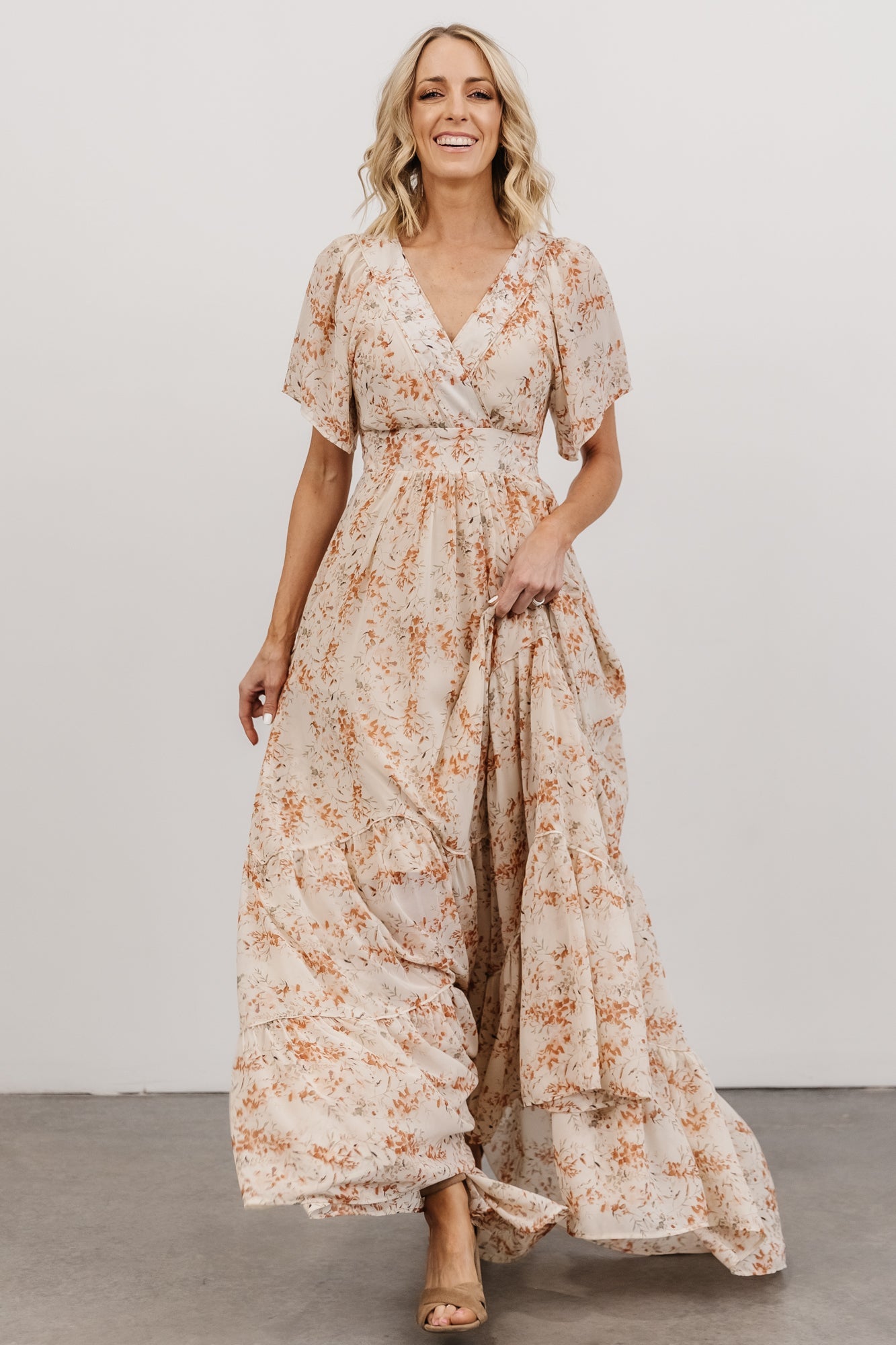 Baltic Born Katherine Floral Chiffon Maxi Dress with Surplice Neckline