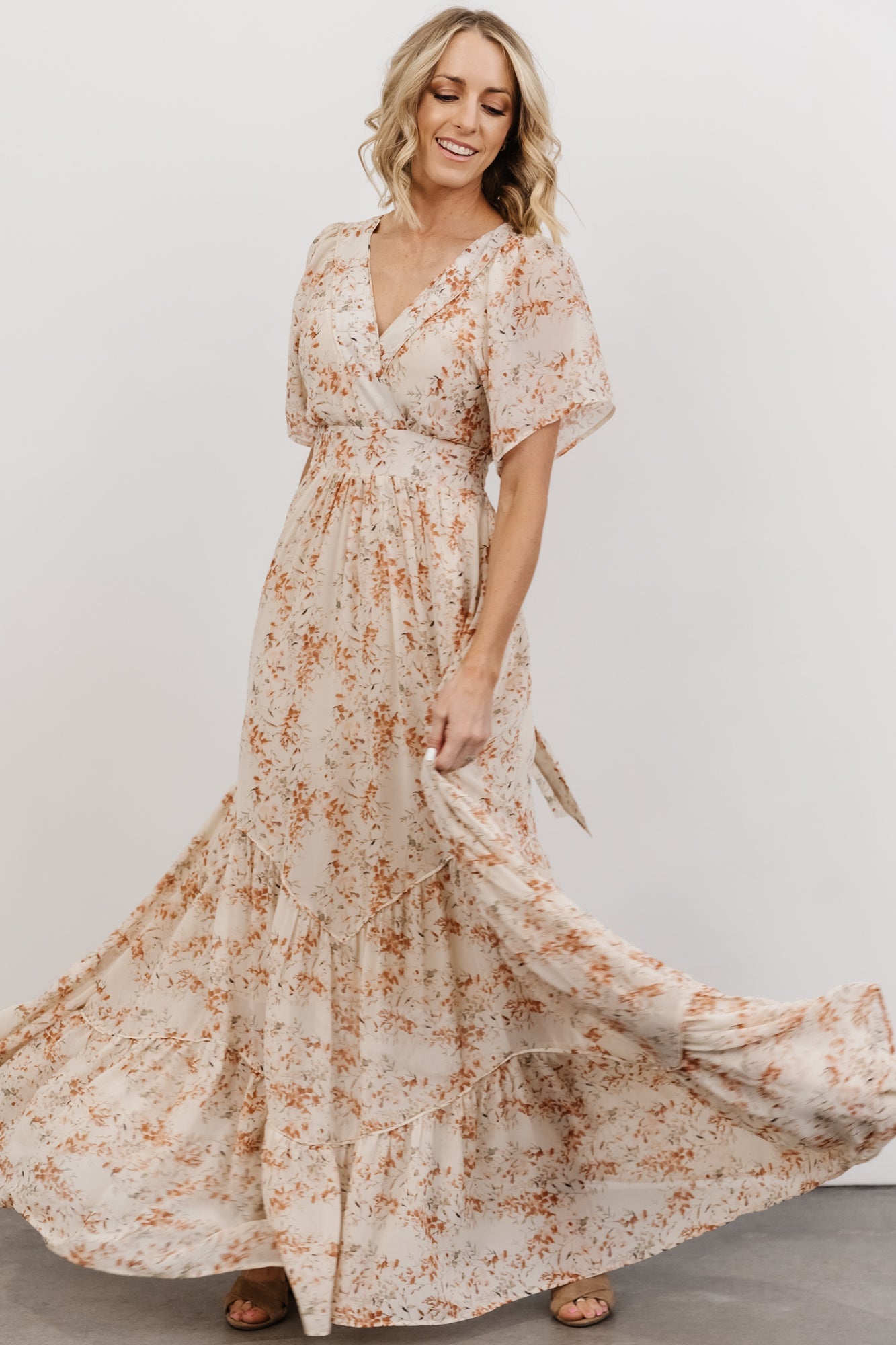 Baltic Born Katherine Floral Chiffon Maxi Dress with Surplice Neckline