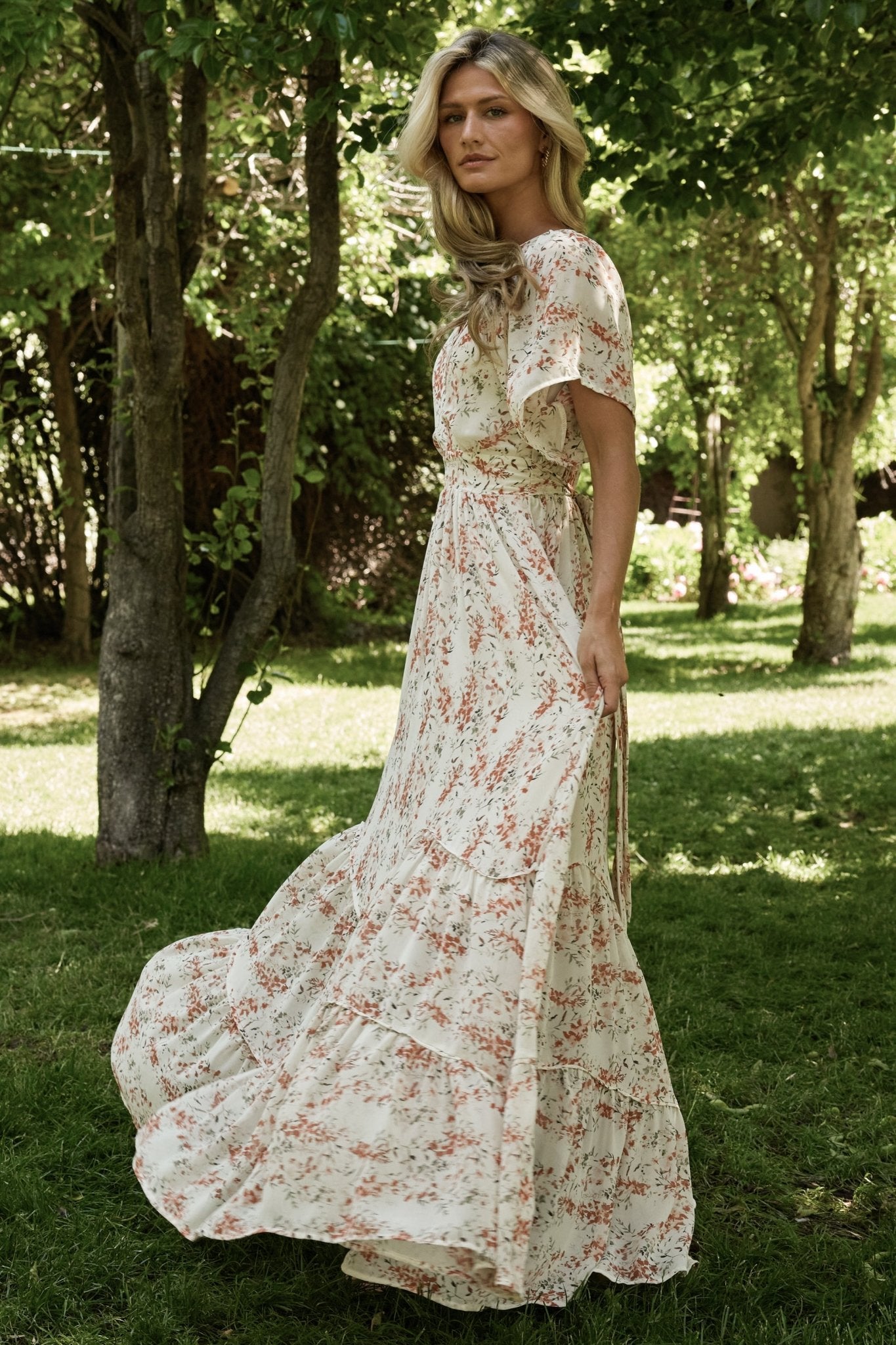 Baltic Born Katherine Floral Chiffon Maxi Dress with Surplice Neckline