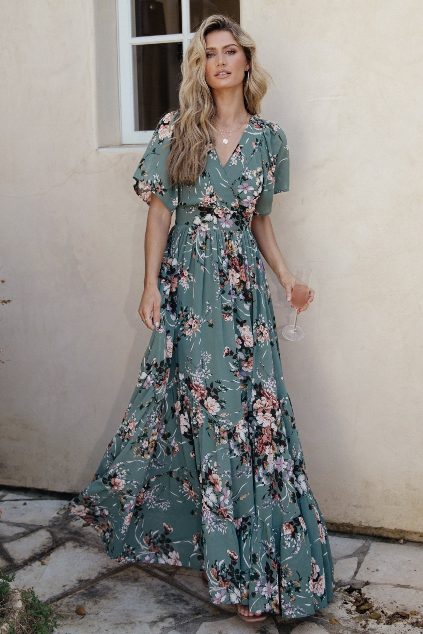Baltic Born Katherine Floral Maxi Dress in Dusty Green