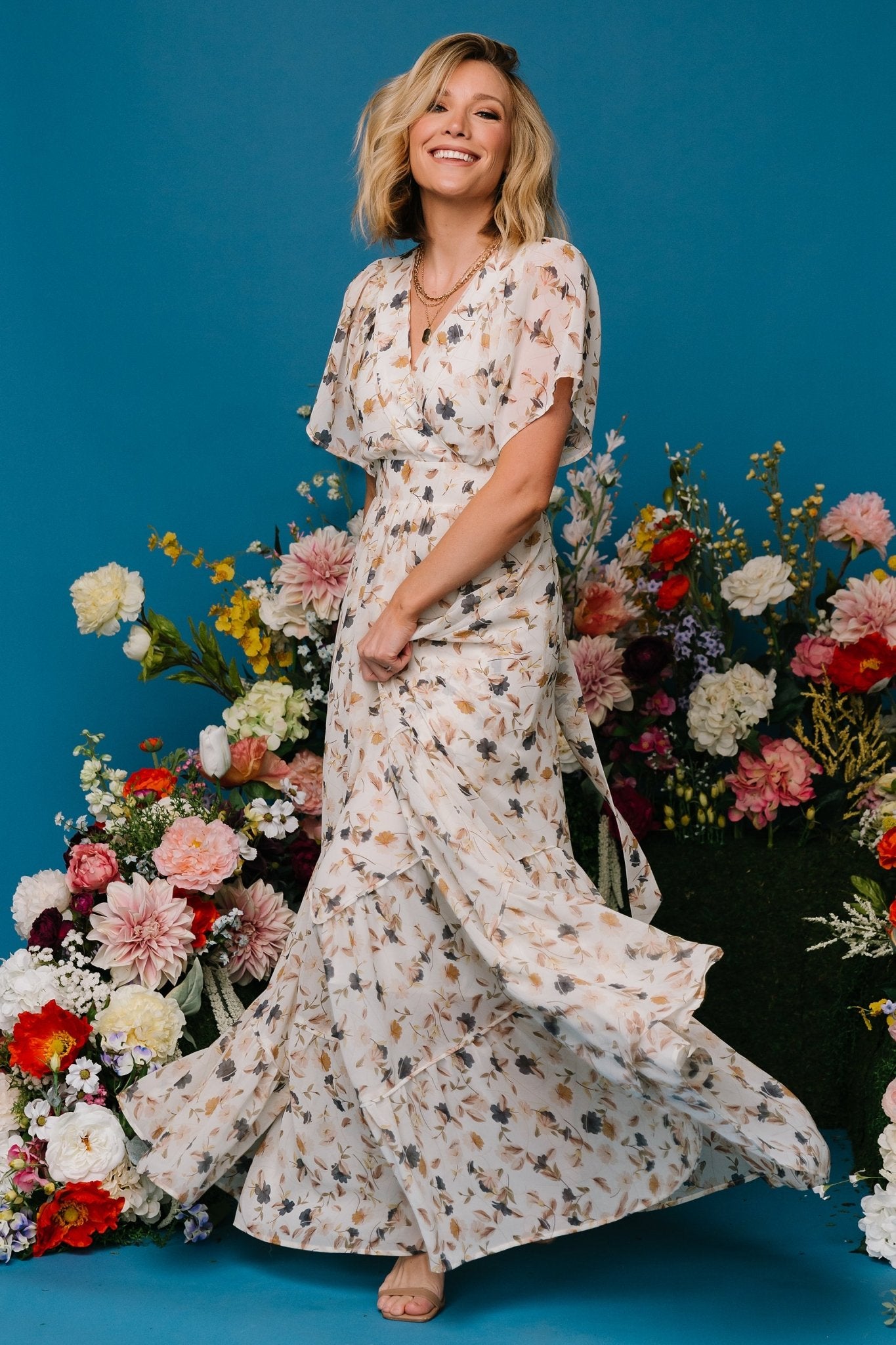 Baltic Born Floral Chiffon Maxi Dress with Surplice Neckline