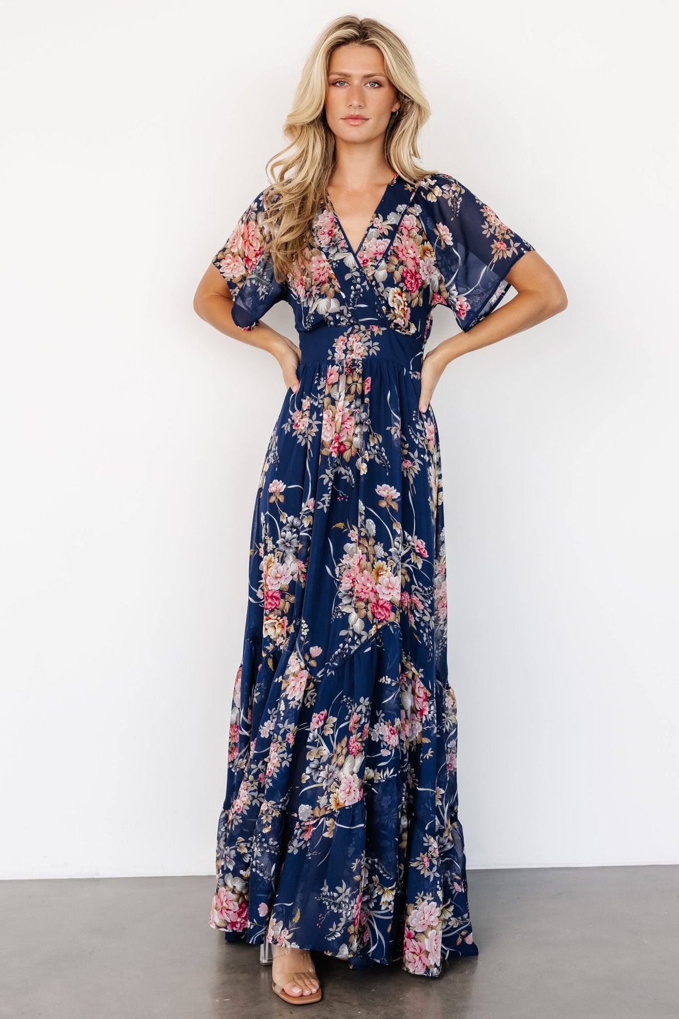 Baltic Born Floral Chiffon Maxi Dress with Surplice Neckline