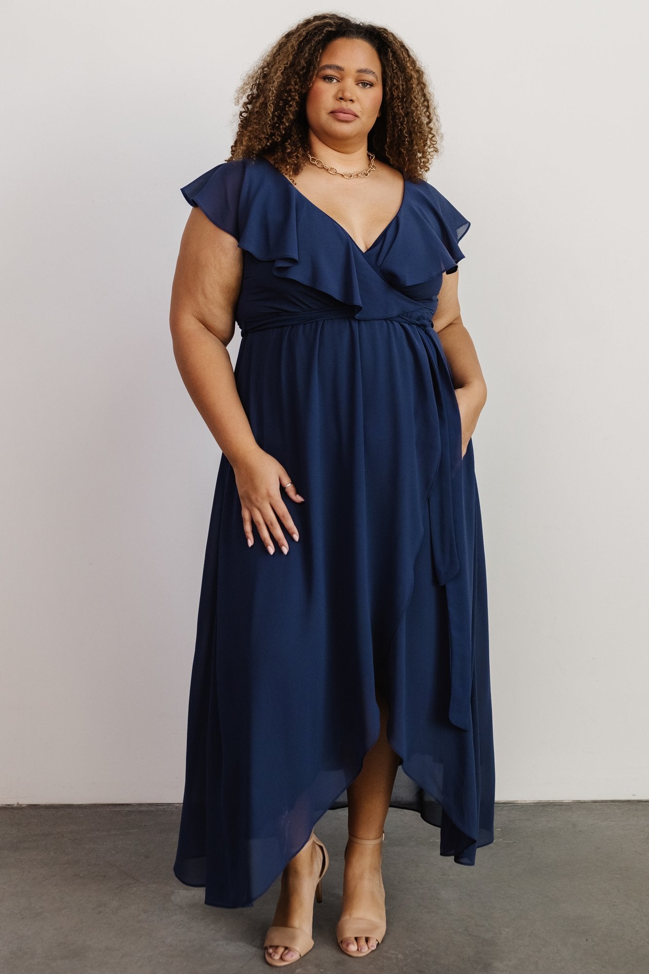 Katya Navy Chiffon Ruffle Maxi Dress for Women | Nursing Friendly