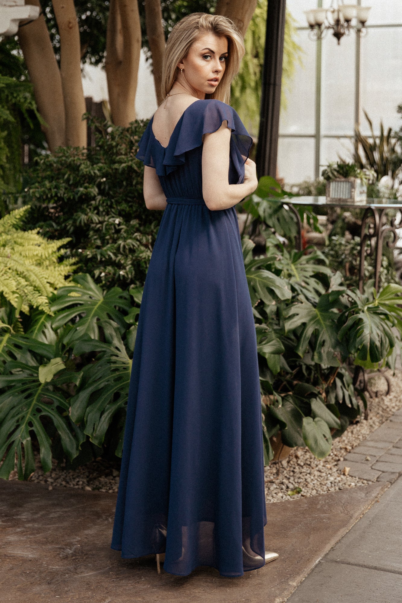 Katya Navy Chiffon Ruffle Maxi Dress for Women | Nursing Friendly
