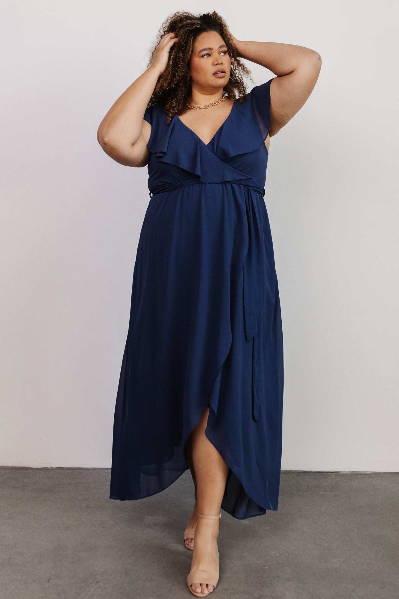 Katya Navy Chiffon Ruffle Maxi Dress for Women | Nursing Friendly