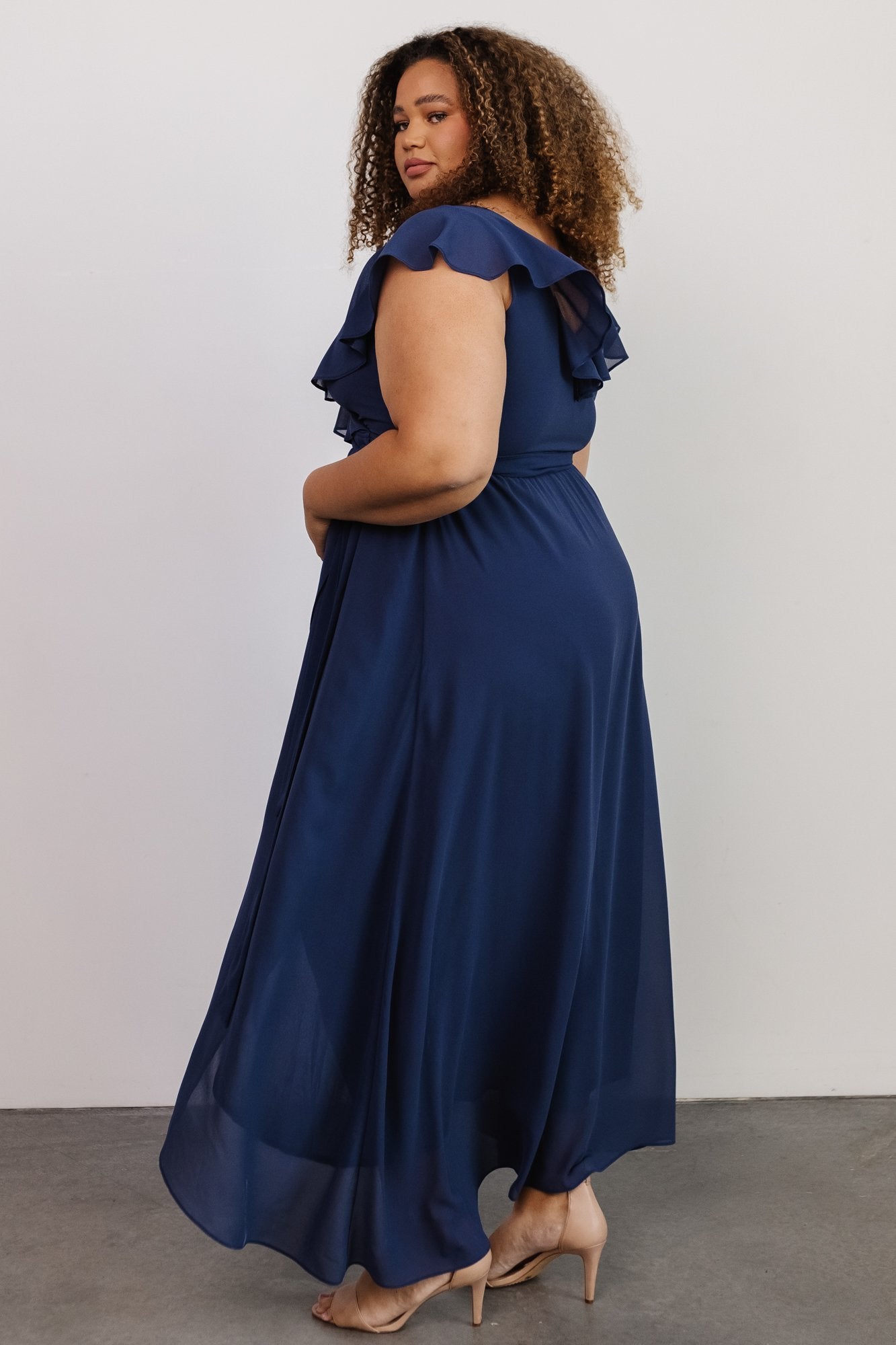 Katya Navy Chiffon Ruffle Maxi Dress for Women | Nursing Friendly