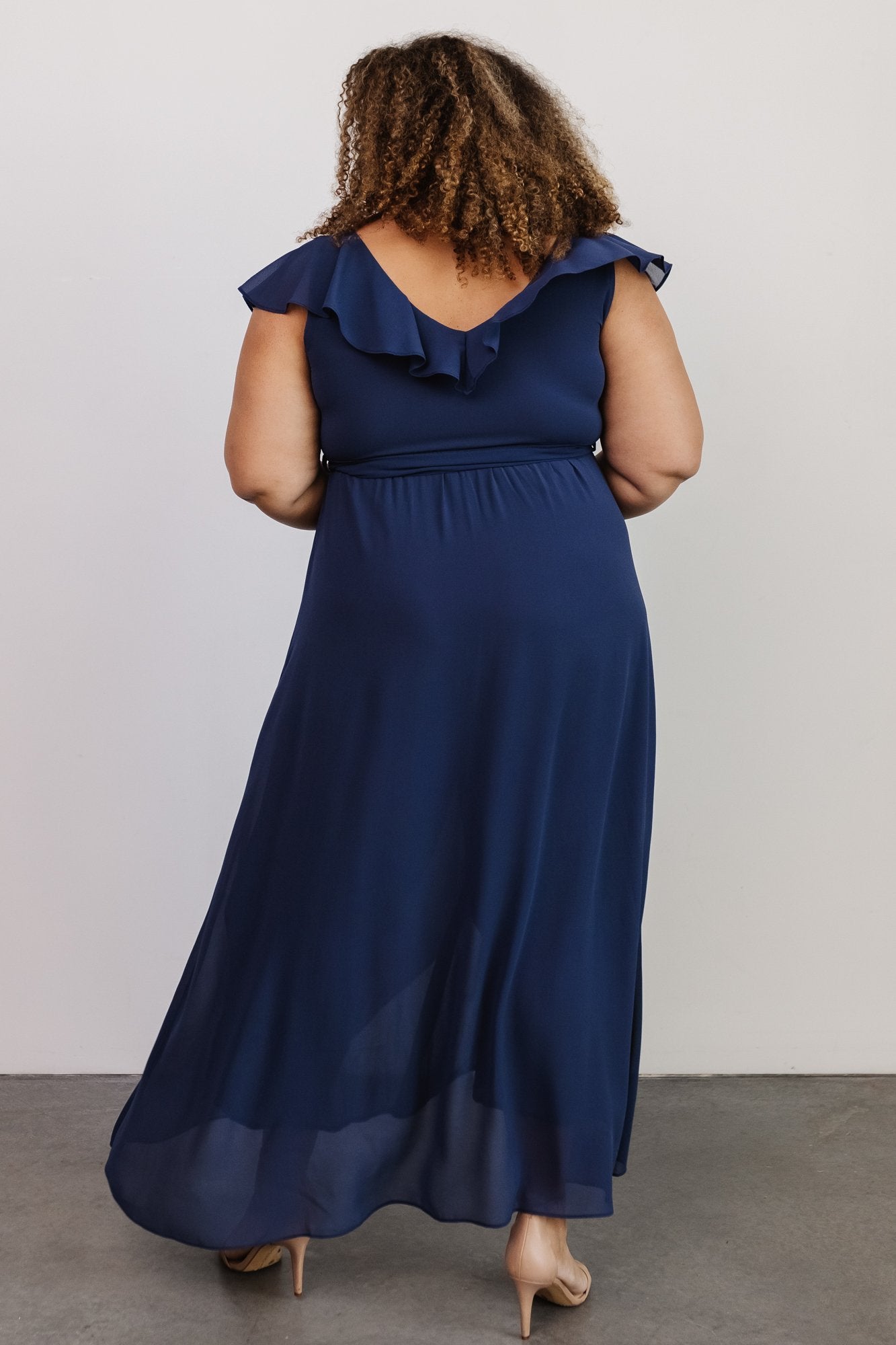 Katya Navy Chiffon Ruffle Maxi Dress for Women | Nursing Friendly