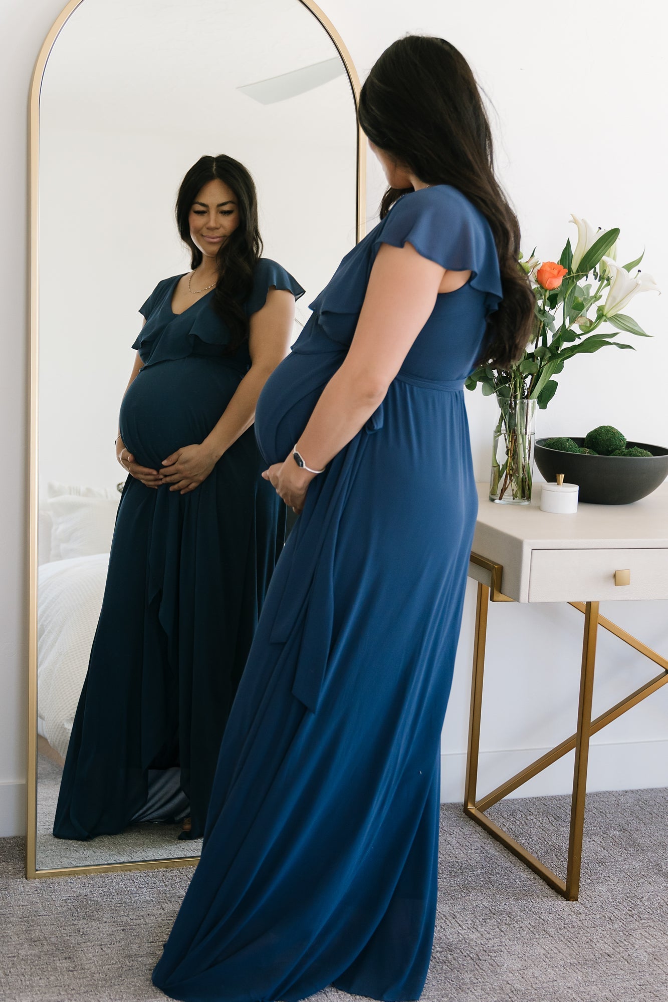 Katya Navy Chiffon Ruffle Maxi Dress for Women | Nursing Friendly