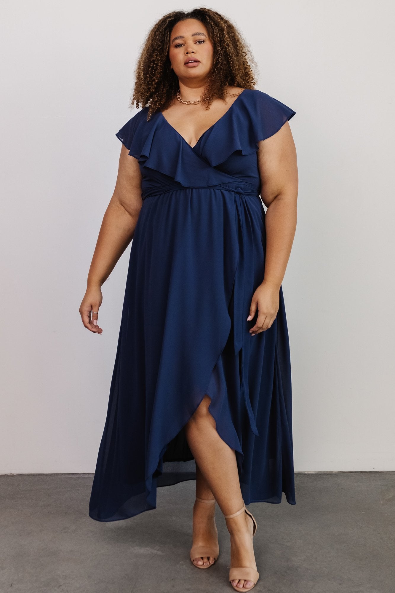 Katya Navy Chiffon Ruffle Maxi Dress for Women | Nursing Friendly