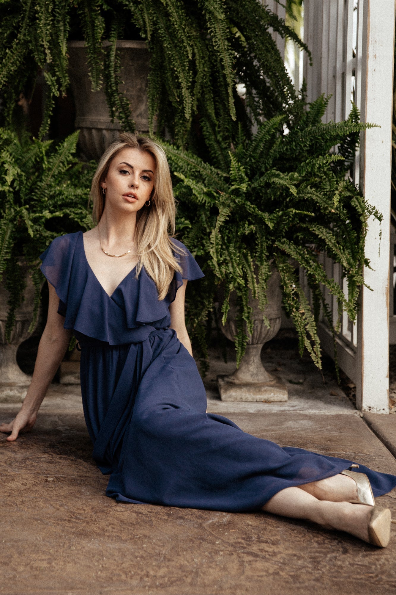 Katya Navy Chiffon Ruffle Maxi Dress for Women | Nursing Friendly